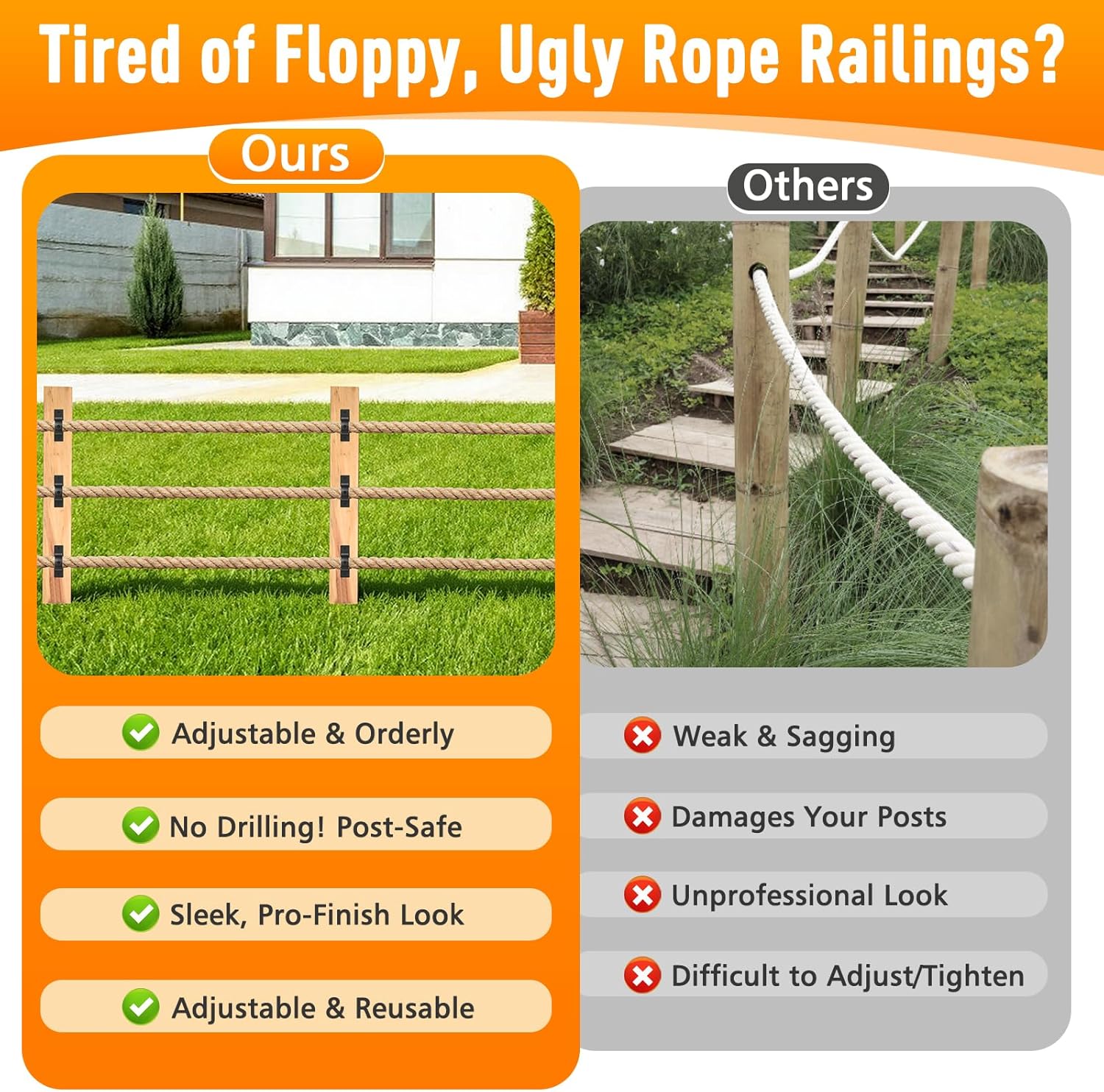 2Inch Ring Rope Supports Holders 4Pack, Rope Fence Bracket, for Deck, Staircase, Dock & Fence
