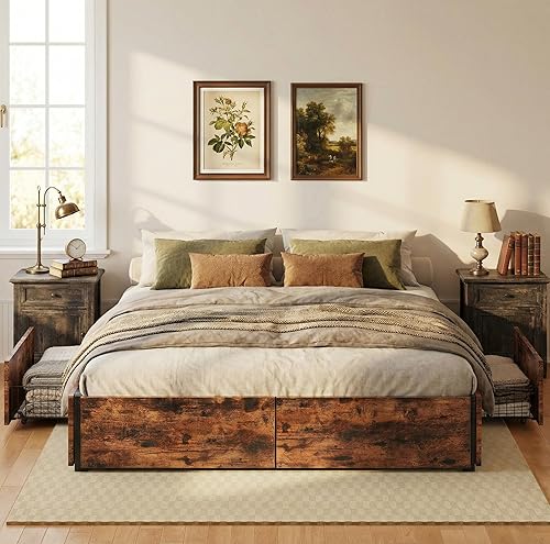 Miniatura 3 de LIKIMIO - Estructura de cama Queen con almacenamiento, 4 cajones y marcos de soporte de metal pesado y resistente, estable y sólida, sin ruidos, no
