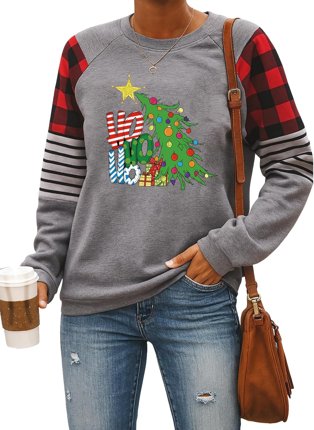 Merry Christmas Shirts for Women Buffalo Plaid Christmas Sweatshirts - Image 4