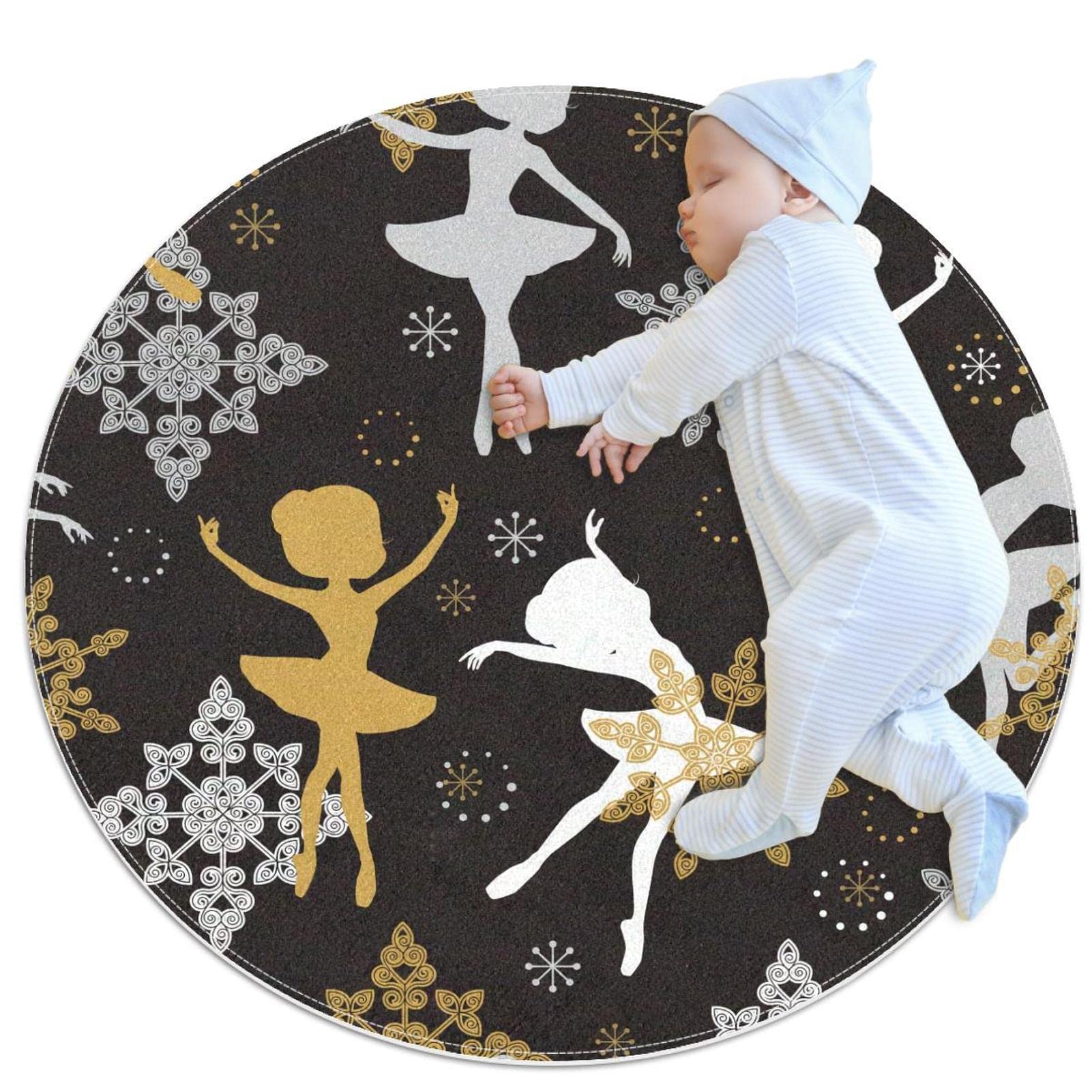 Tapis rond pour enfants Noël bonhomme de neige et élan 80x80cm