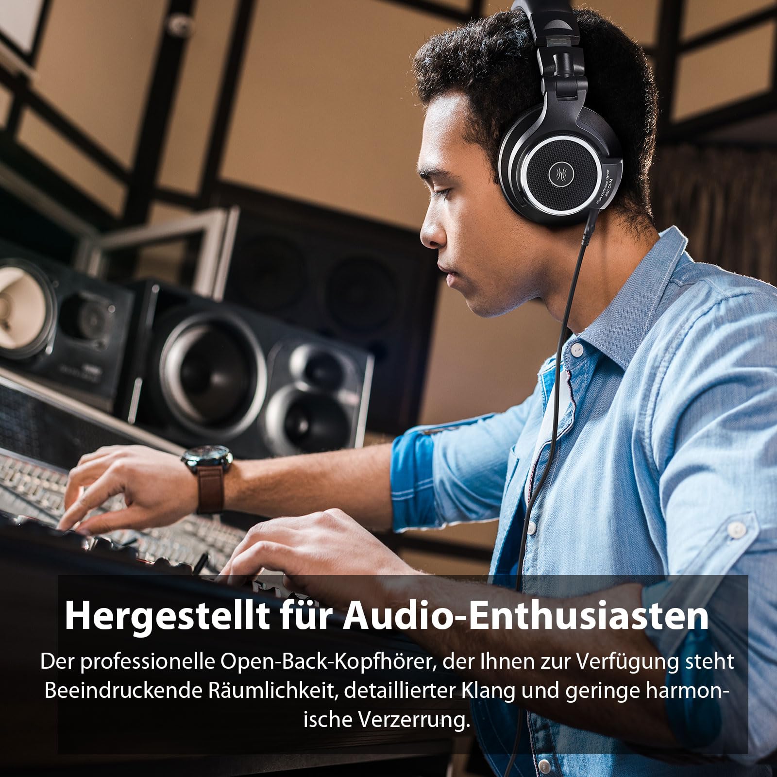 OneOdio offener Studio Kopfhörer mit Kabel Over-Ear mit 250 Ohm, Monitor 80 Headphones für Mixing, Mastering, Editing, Ohrpolster aus Samt, Abnehmbares Kabel(3.5mm/6.35mm link), Schwarz
