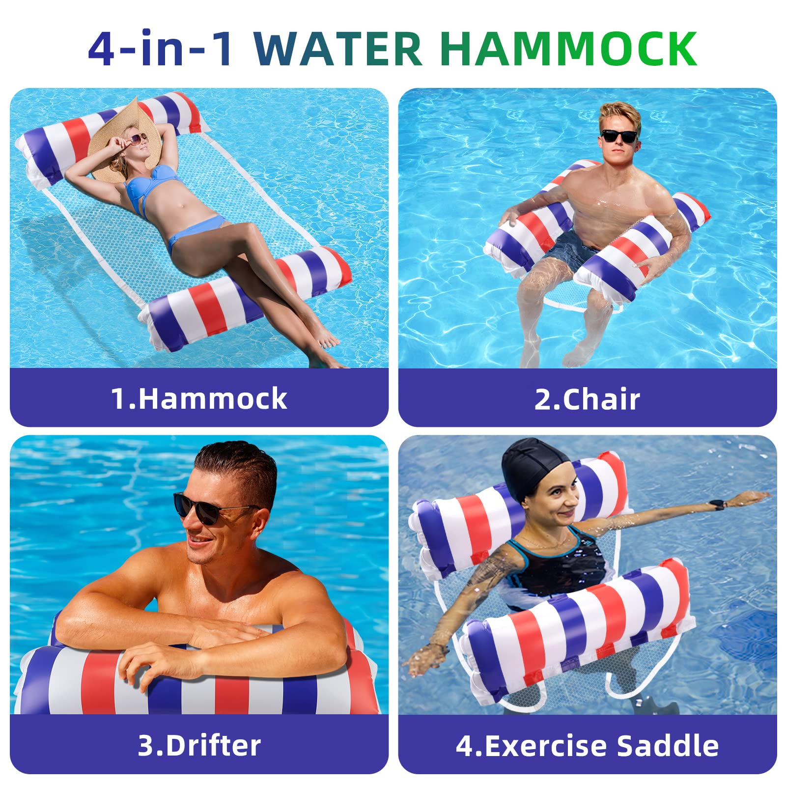 Inflatable Pool Float, 2Pack Adult Pool Floaties, MultiPurpose 4in1