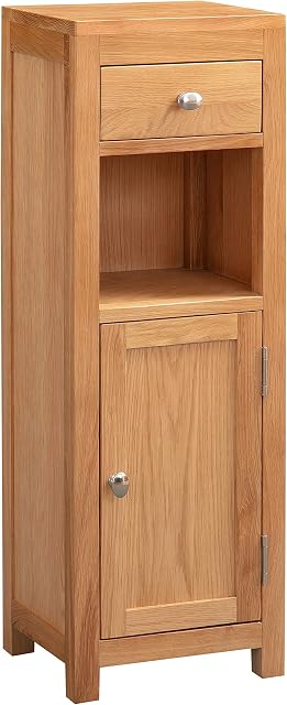 Hallowood Furniture Waverly Oak Bathroom Cabinet in Light Oak Finish - Modern Bathroom Storage Unit with Display Shelf and 1 Drawer - Solid Wooden Storage Cupboard for Hallway & Living Room