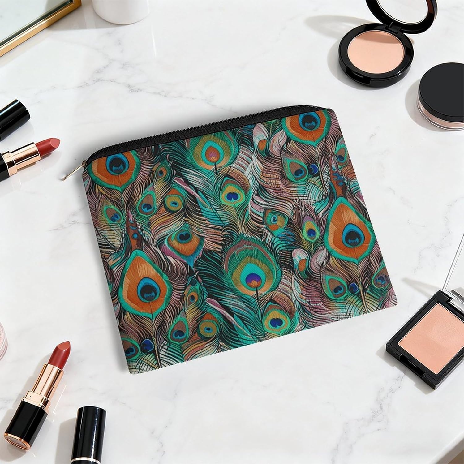 Animal Feather Aesthetic Makeup Bag Cosmetic Bag with Zipper image 5