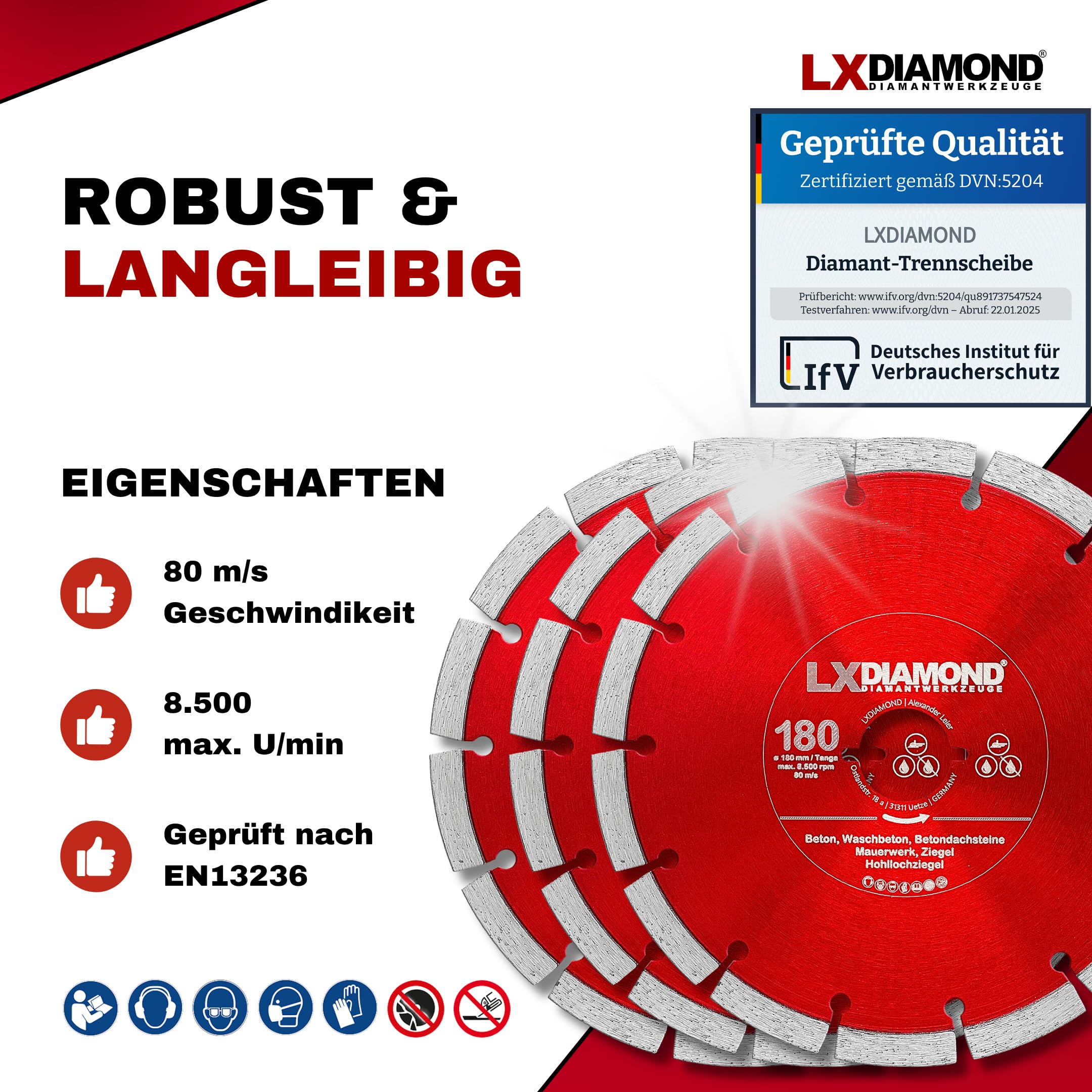 3x Diamant-Trennscheibe 180mm - kompatibel mit Lamello Tanga DX200 Fensterfräse Montagefräse - Diamantscheibe für Beton Mauerwerk Ziegel Stein Universal - 180 mm in Profi Qualität