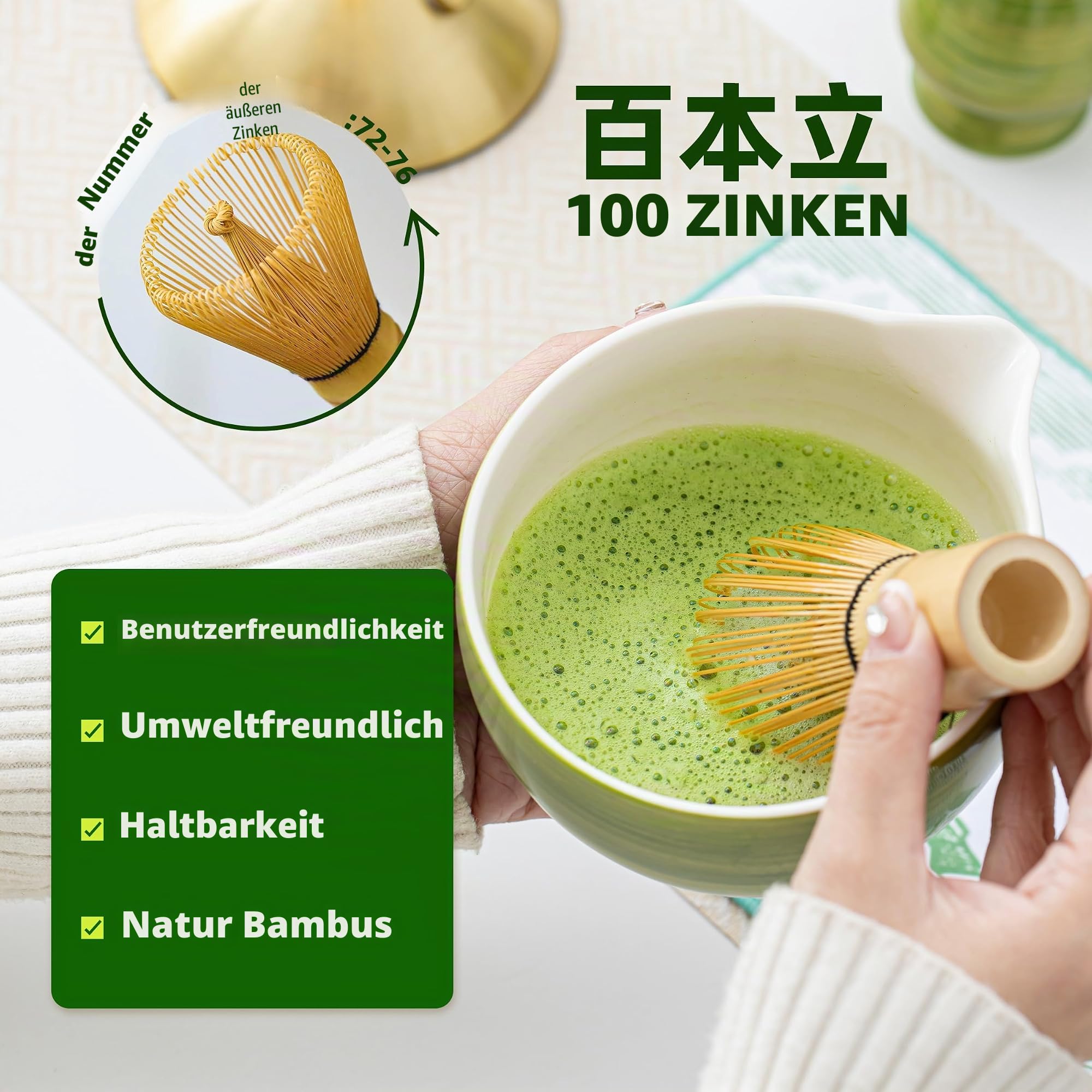 7 Stück Grüner Matcha Set, Matcha Besen,Matcha Set für Zeremonie,480 Ml/16.2 Oz Keramik Schale(chawan) mit Ausguss,Bambus Schneebesen und Halter,Tradition Matcha Tee Set
