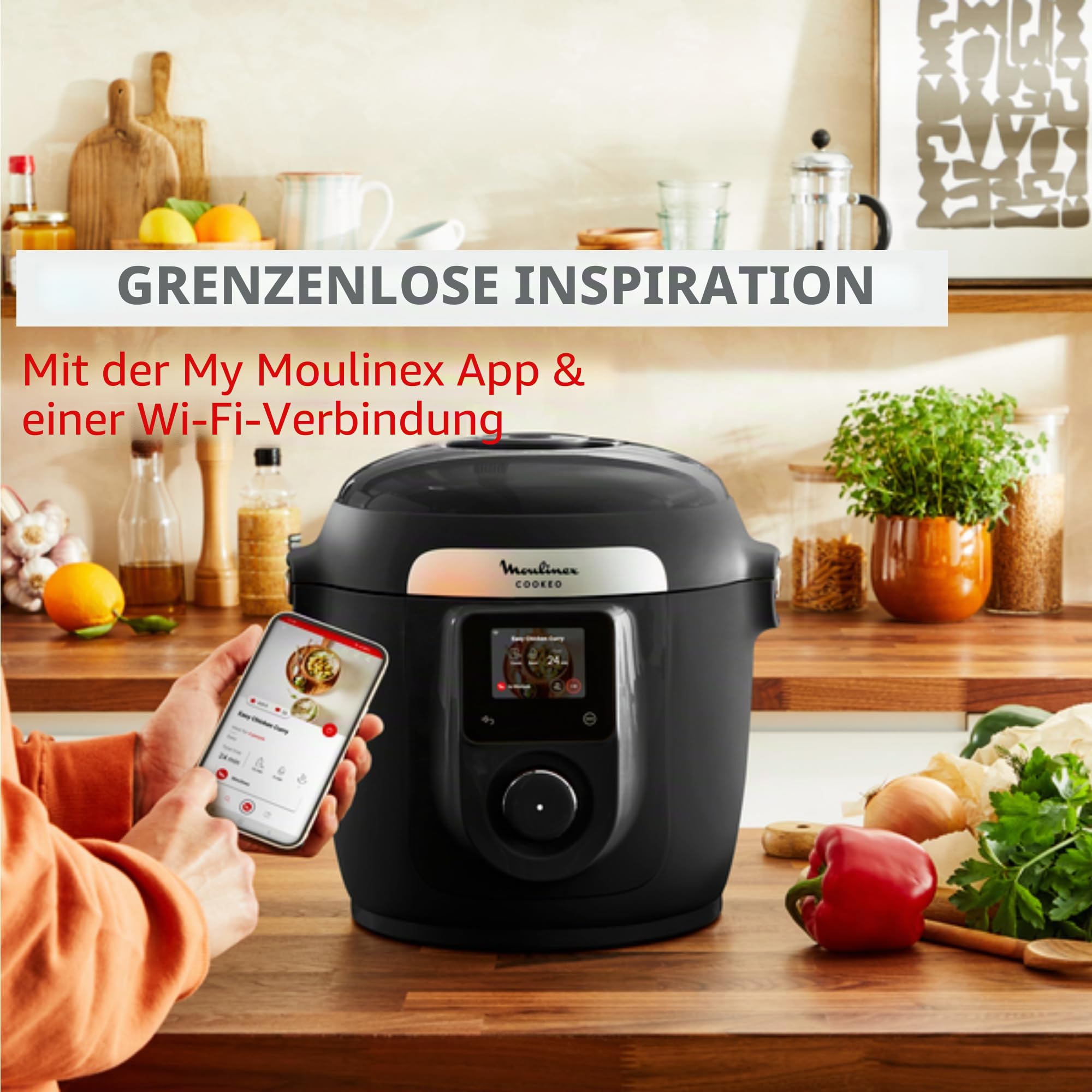 Moulinex Cookeo Wi-Fi mit Extra Crisp, Multicooker 14 Kochmodi, Druckkochen, Air Fryer, einfache Rezepte Schritt für Schritt, CE96X8F0