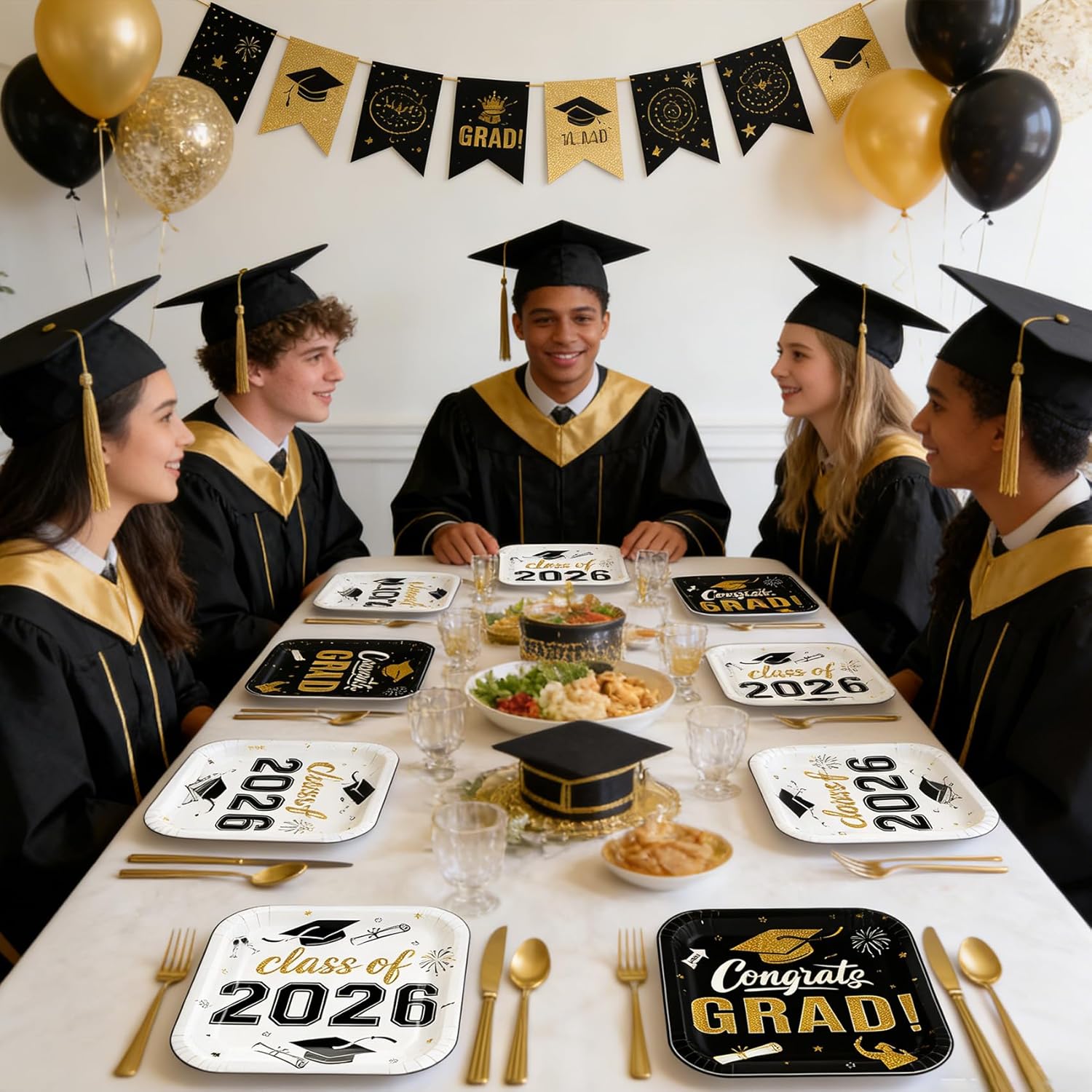 Graduation Paper Plates and Napkins 2026, Disposable Class of 2026 Graduation 9'' Square Party Plates 7" Dessert Plates Party Supplies Tableware for Graduation Party Decorations, Serves 50
