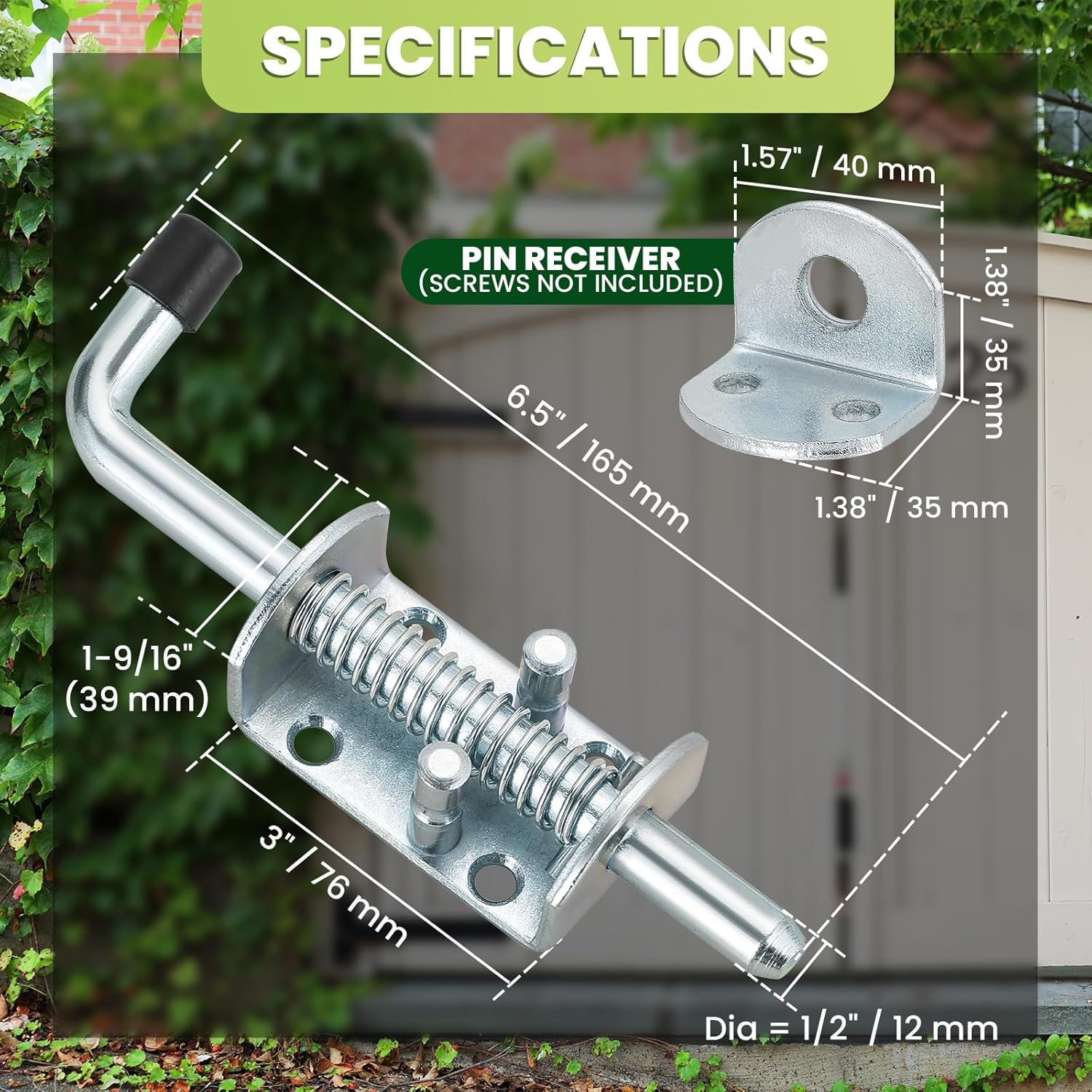 6.5inch Spring Loaded Latch with Pin Receiver, Metal Lock Barrel Bolt Spring Loaded Locking Latch, Ideal for Gates, Doors, Trailers, and Other Items Requiring Secure Closure (6.5 in, 6, Pack)