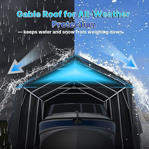 Miniatura 20 de ADVANCE OUTDOOR Refugio de garaje de 10 x 15 pies, techo de metal de acero, cobertizo de almacenamiento portátil para motocicleta, barco o Beige