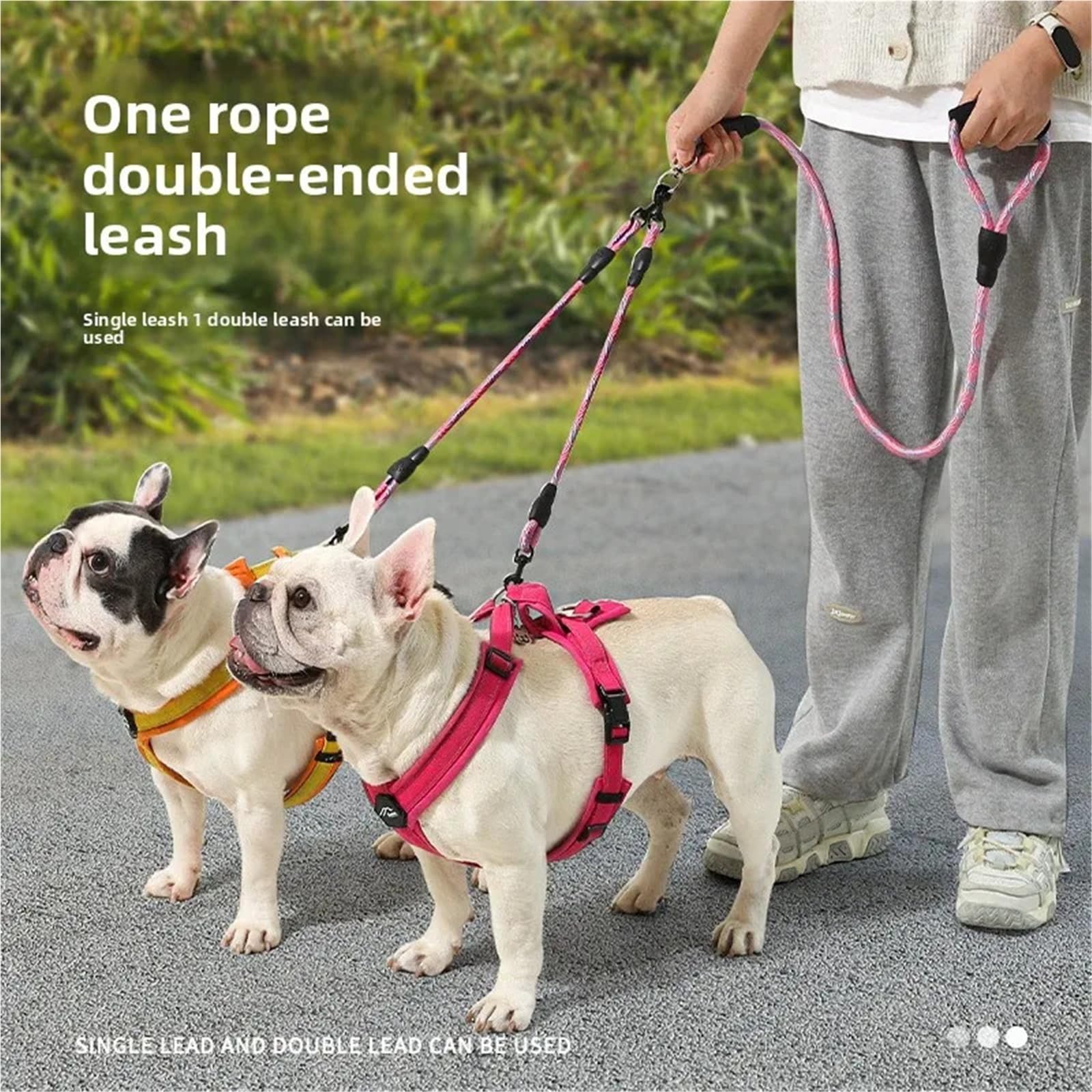 Guinzaglio per cani a doppia estremità, motivo ondulato, un trascinamento due, anti-avvolgimento, staccabile, per cani (rosa, 1,2 0,8 cm)