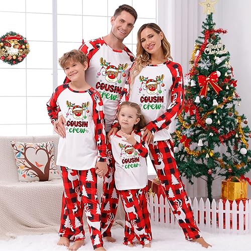 Miniatura 5 de YFJRBR Pijamas de Navidad a juego para la familia, conjuntos de pijamas para parejas, pijamas de Navidad con estampado navideño, trajes divertidos