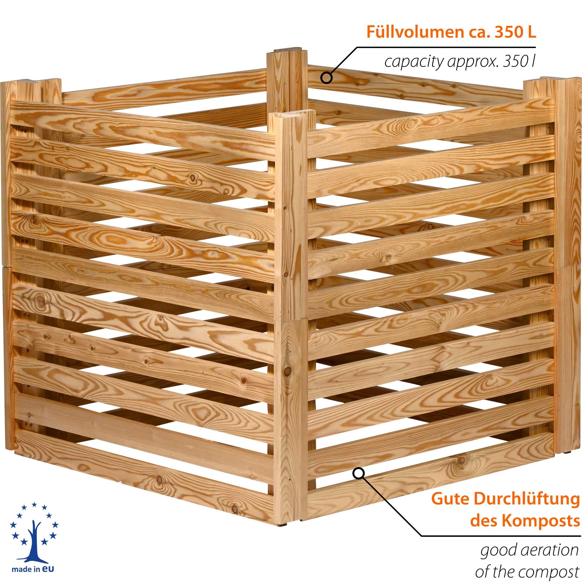 dobar® Green Label Composteur Pratique Semi | Bac à Compost en Bois de mélèze | Composteur de Jardin d'une capacité de 350 litres | 76 x 76 x 73 cm | Naturel