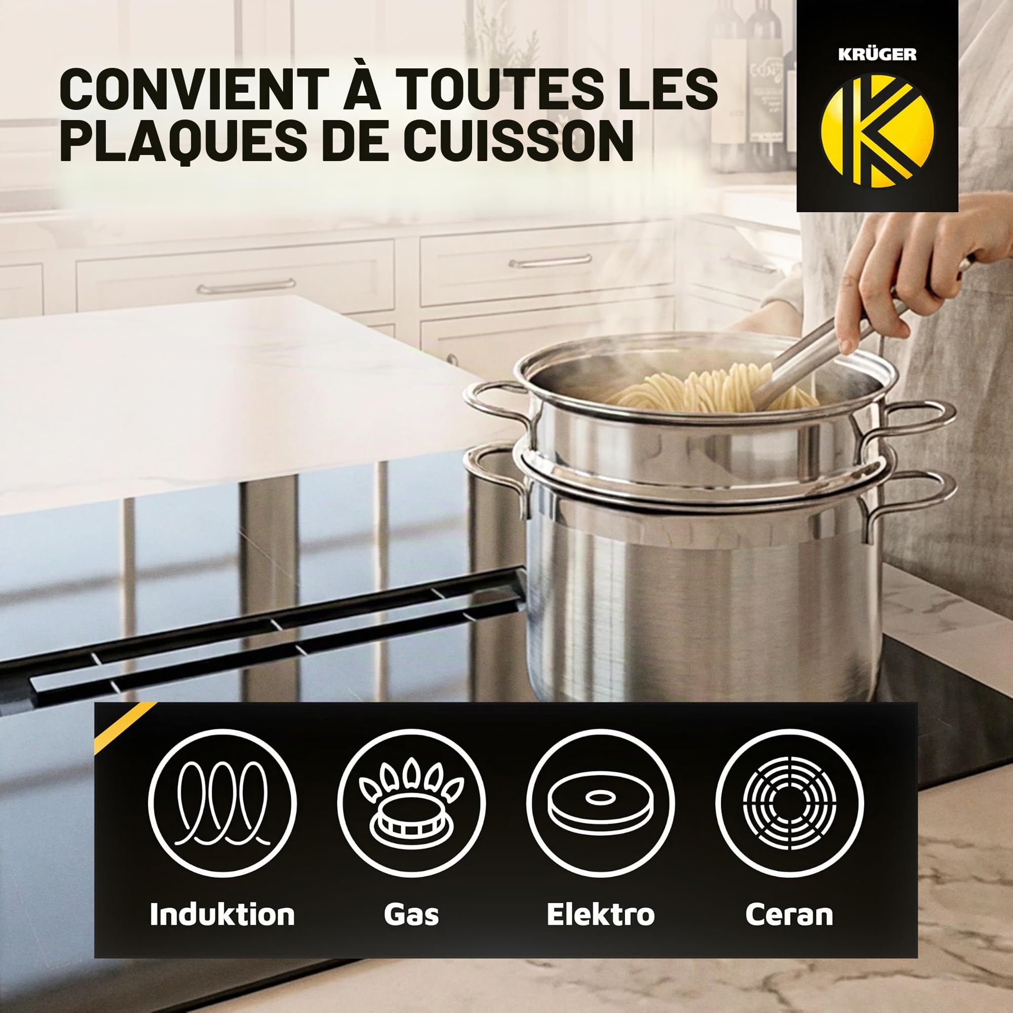 Krüger Karl SPA Casserole à spaghetti en acier inoxydable 24 cm