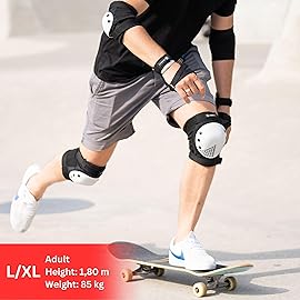 SKATEWIZ Knee and Elbow Pads Adult - Skating Protective Gear Adult, - Smash - Size L/XL Black White - Skateboard Pads, Roller Skates, Inline Skate - Ice Skates Women