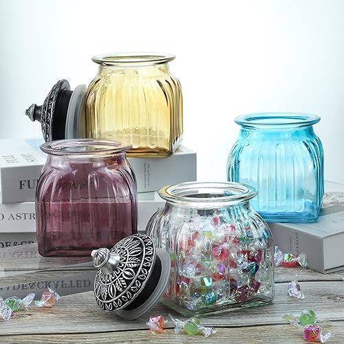Miniatura 7 de SOCOSY Tarro de cristal vintage para dulces con tapa, tarro de alimentos, frasco de nueces, joyero, para boda, dulces, bufé, almacenamiento de