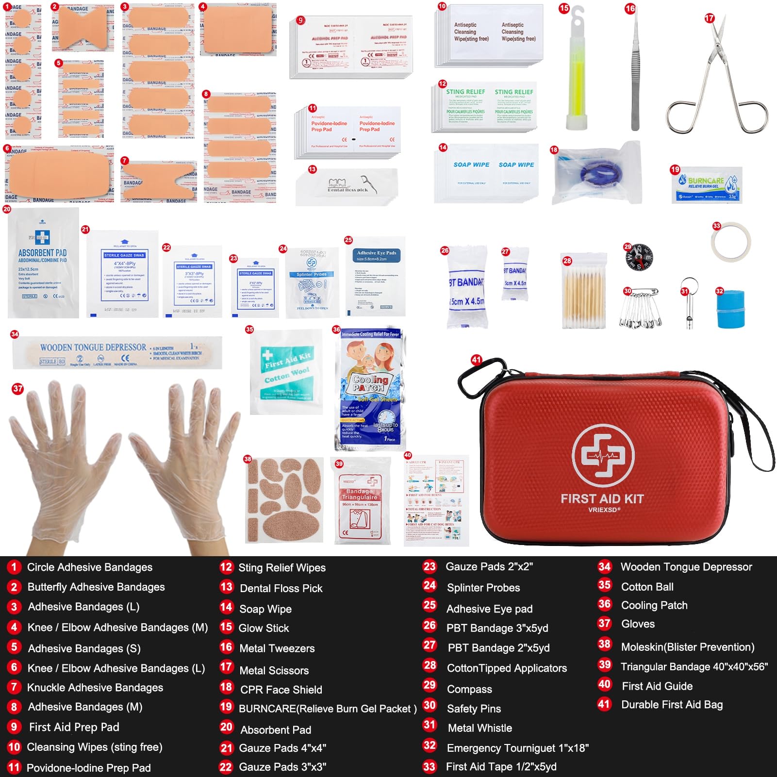 VRIEXSD Kit de primeros auxilios de primera calidad, 320 piezas, impermeable, carcasa dura, kit de primeros auxilios para el hogar, camping, autos, senderismo, viajes, negocios y emergencias al aire
