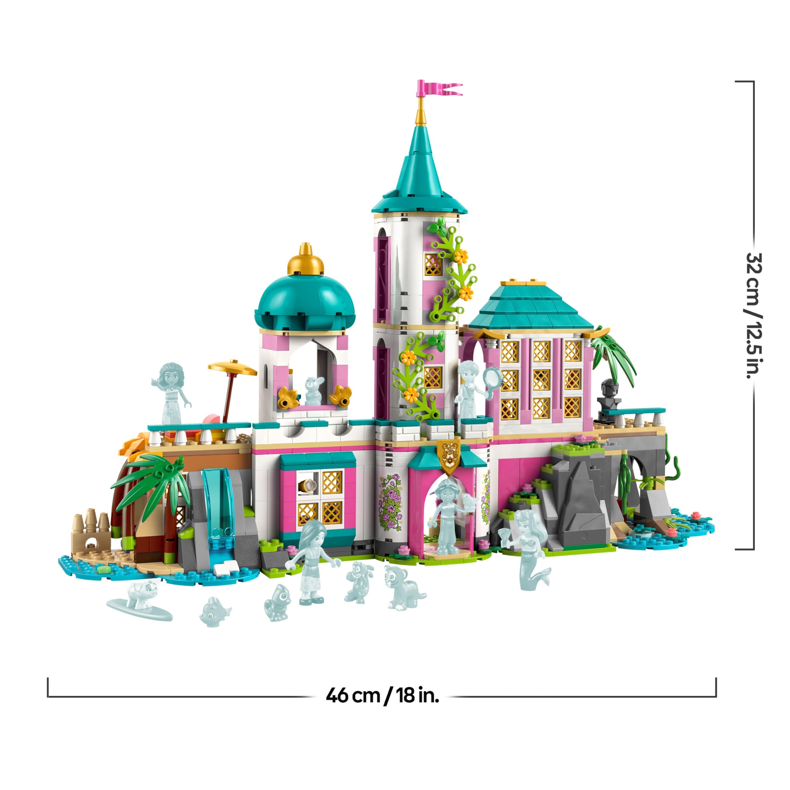 LEGO ǀ Disney Princess Schloss & königliche Haustiere – Set mit detaillierter Innenausstattung – inkl. Arielle, Rapunzel, Mulan, Jasmin & Vaiana Mini-Figuren – Geschenk für Kinder ab 6 Jahren – 43267