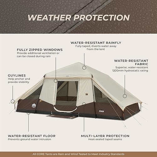 Miniatura 9 de CORE Instant Cabin Tent with LED Lights  Large Family Lighted Pop Up Tent with Carry Bag for Camping, Glamping, and Backyard Adventures  Included