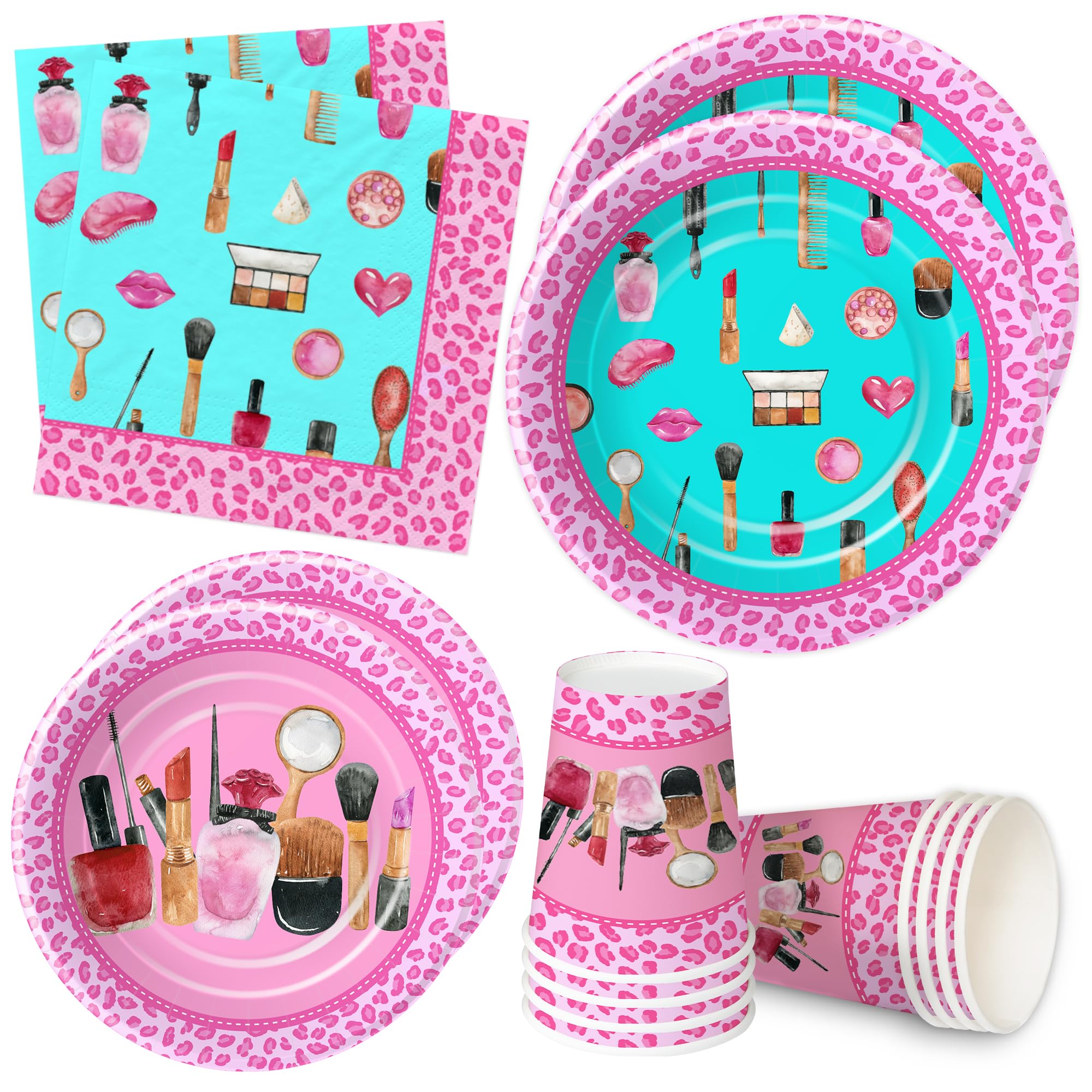 HIPVVILD Spa Birthday Plates And Napkins Party Supplies For Girls - Spa Makeup Party Tableware Decorations, Spa Party Plate, Cup, Napkin, Makeup Theme Spa Day Party Decorations Dinnerware | Serve 24