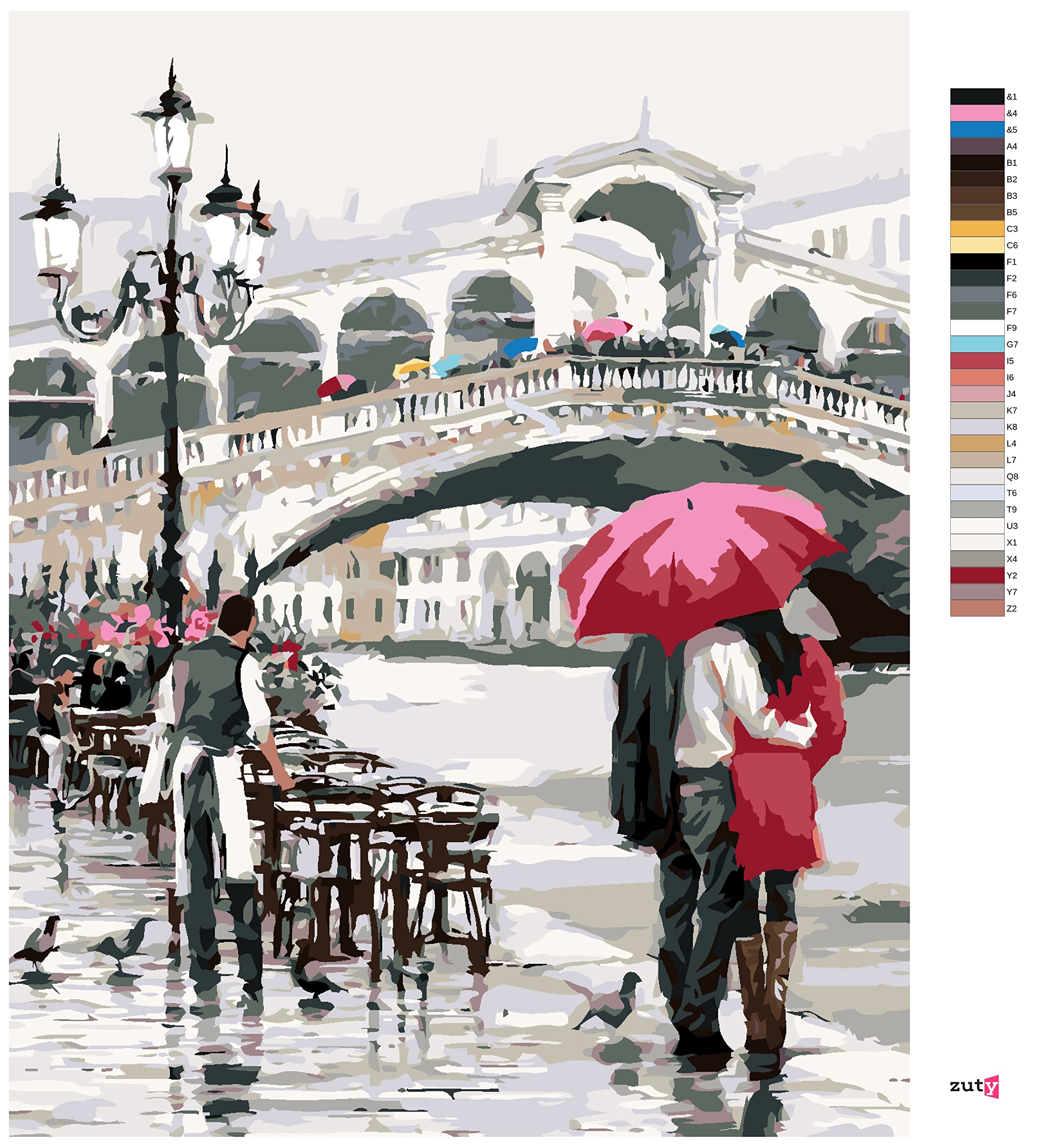 Malowanie według liczb – Liczymy z parasolem przeciwdeszczowym na mostku (Richard Macneil) 80 x 100 cm z blejtramem (już napięty)