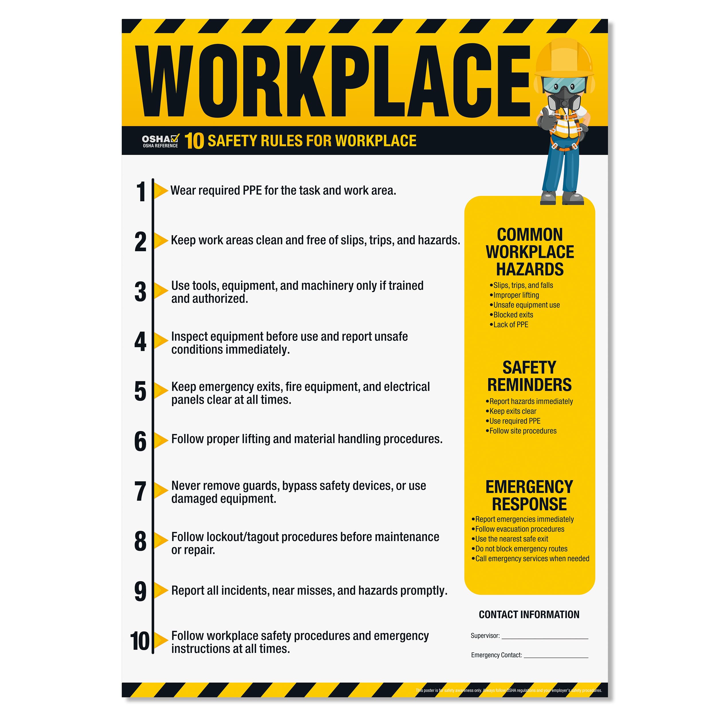 Construction Safety Rules Poster, 18"x24" OSHA Compliant Construction Safe Rules Checklist Guidelines Sign, Safety Awareness Poster for Workplace, Waterproof, Tear-resistant — Amazon image 14