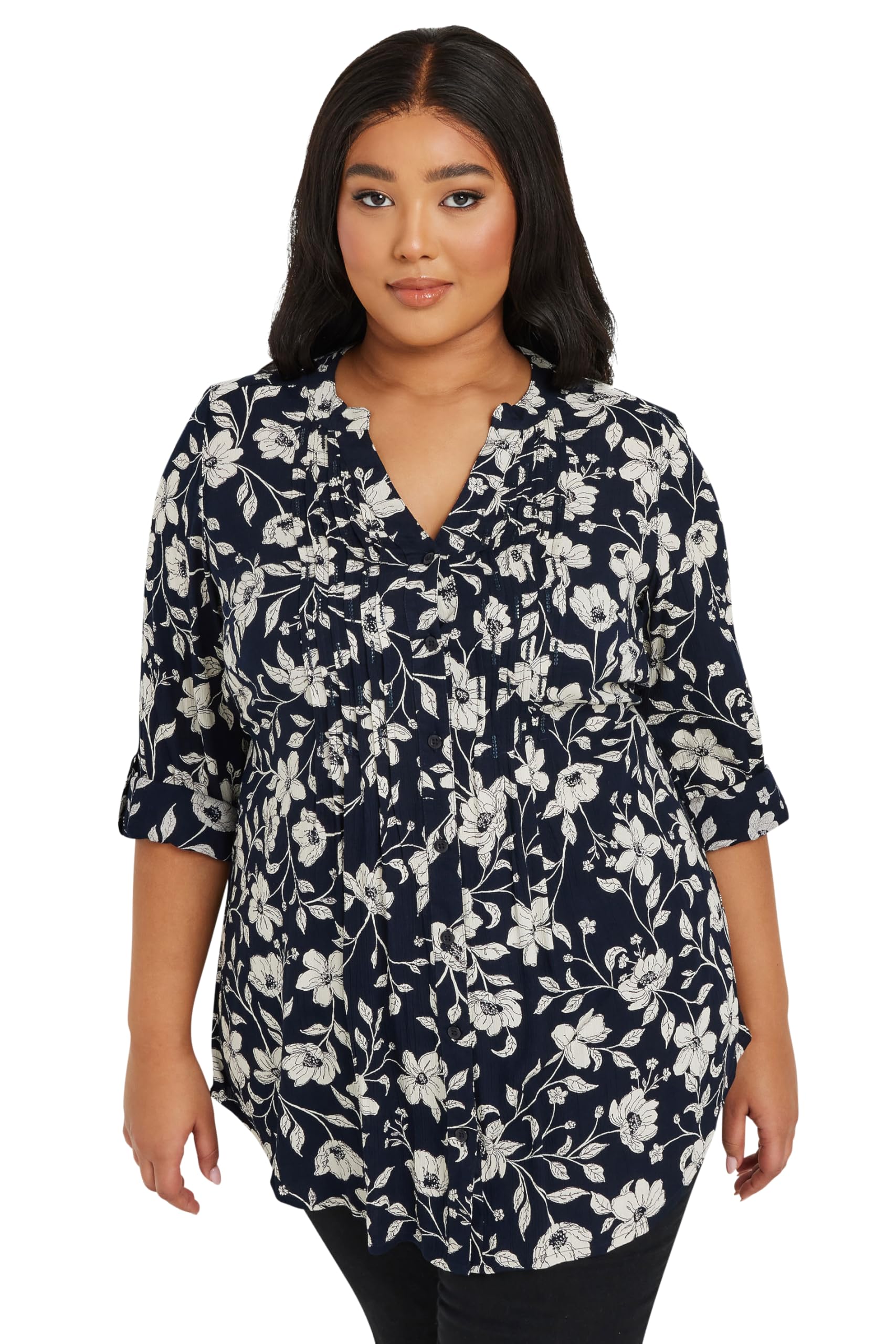 Yours Curve Blue Floral Pintuck Blouse - Women's - Plus Size Curve