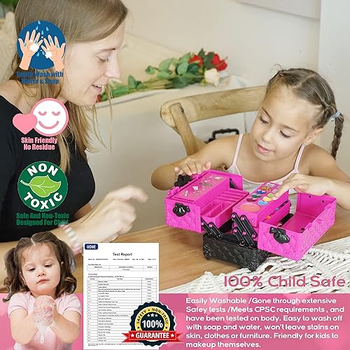 Miniatura 24 de Kit de maquillaje infantil para niñas, 59 piezas de maquillaje real y seguro para niñas pequeñas, maquillaje lavable para niñas pequeñas, kit