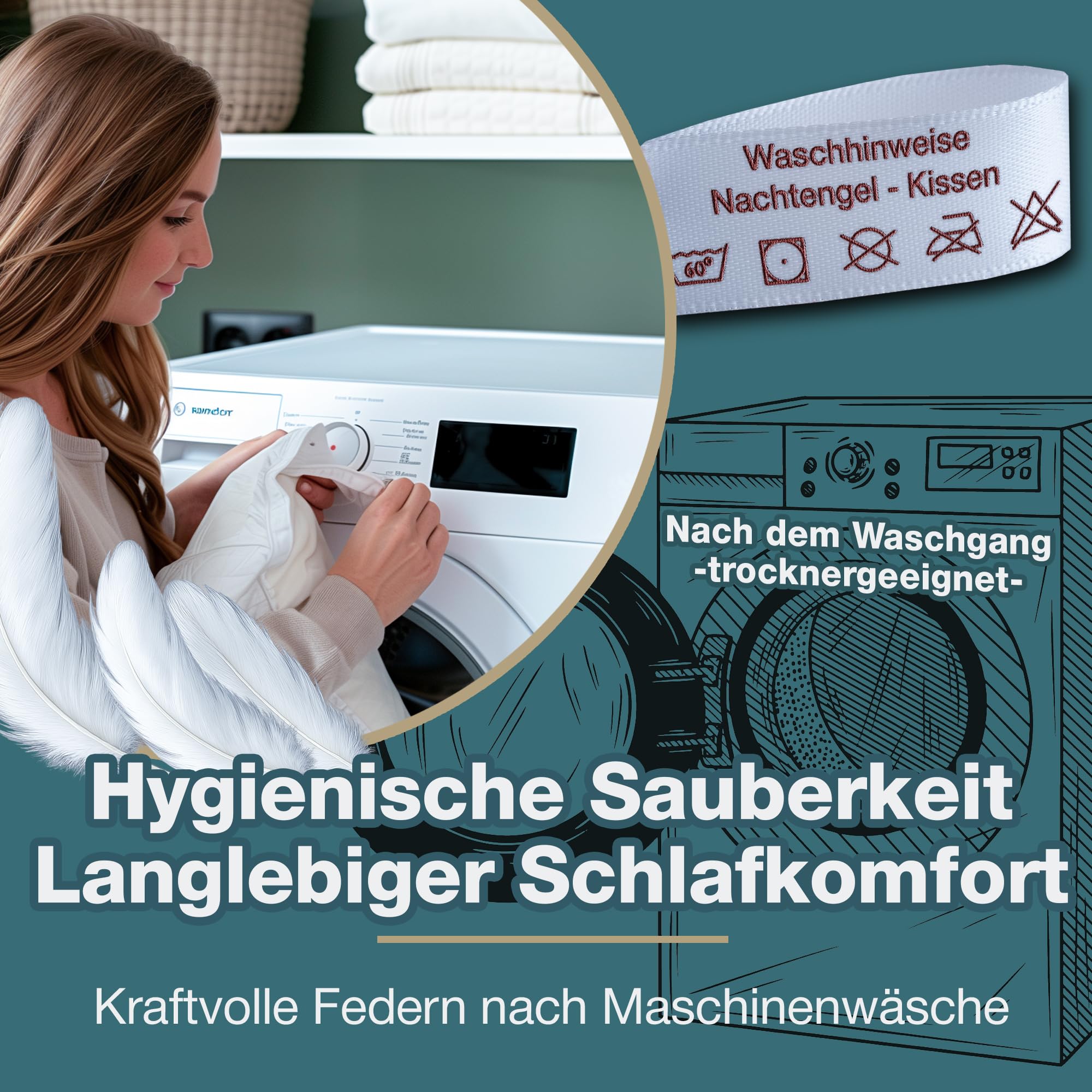 DAUNENKISSEN 40X80 – 3-Kammer Kopfkissen aus Daunen & Federn – Weiches Federkissen im Hotelstil, atmungsaktiv – Made in Germany – Medium, Füllgewicht 700 g