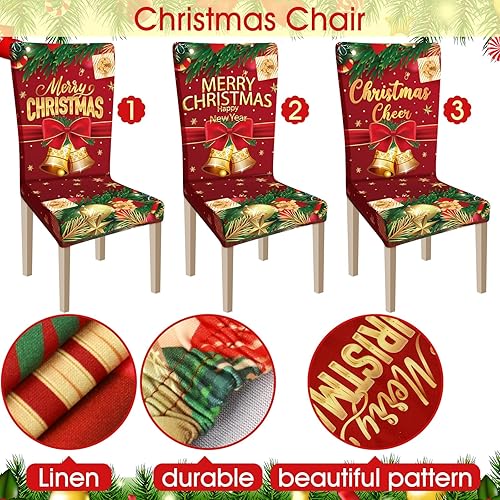 Miniatura 5 de 6 fundas navideñas para sillas de Navidad, cubierta trasera para silla, funda elástica para asiento de Navidad, lavable, para comedor, cocina,