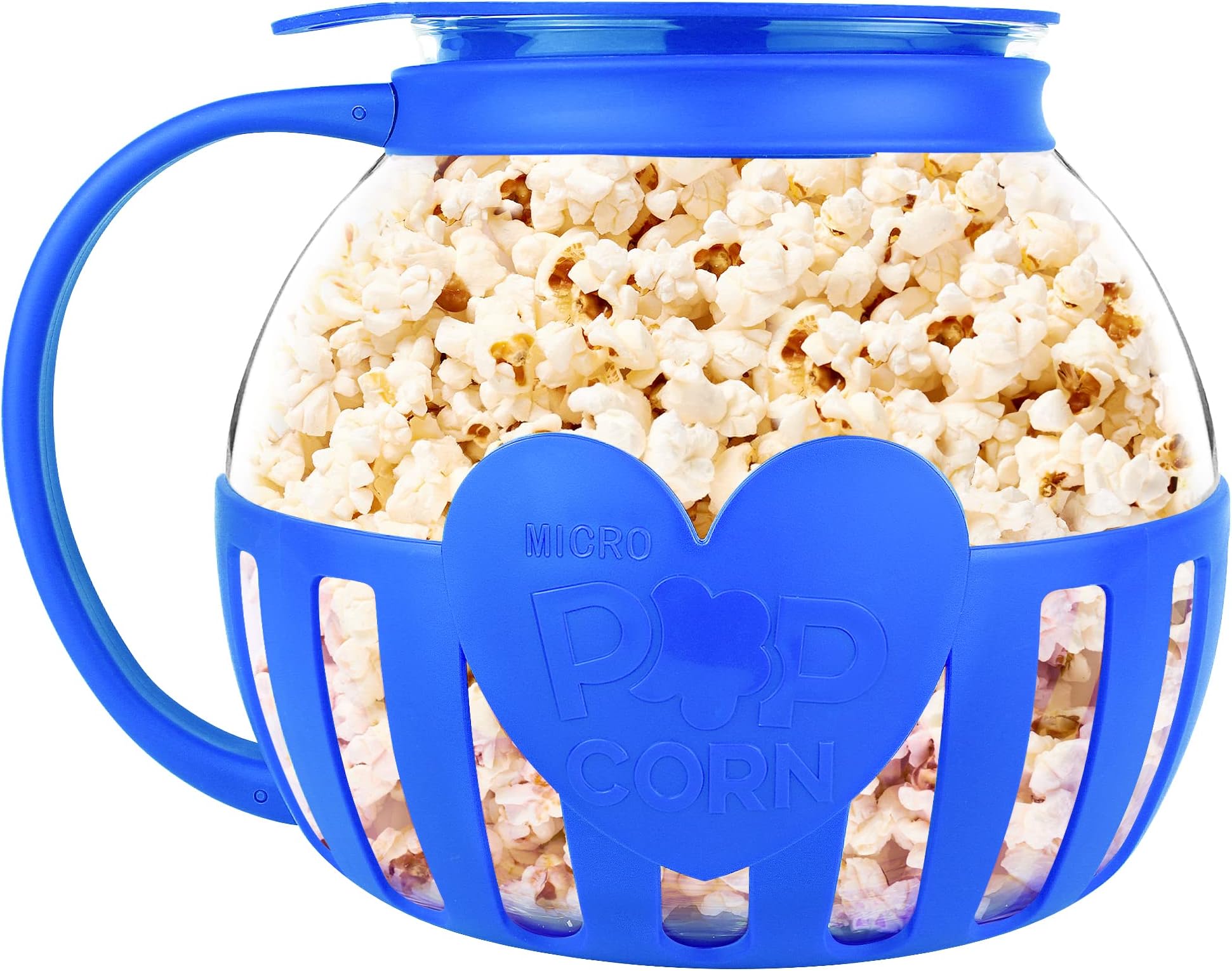 KORCCIThe Original Microwave Glass Popcorn Popper, Dishwasher Safe, 3-in-1 Silicone Lid, BPA Free, Family Size - 3 Quart (Blue) (Blue)