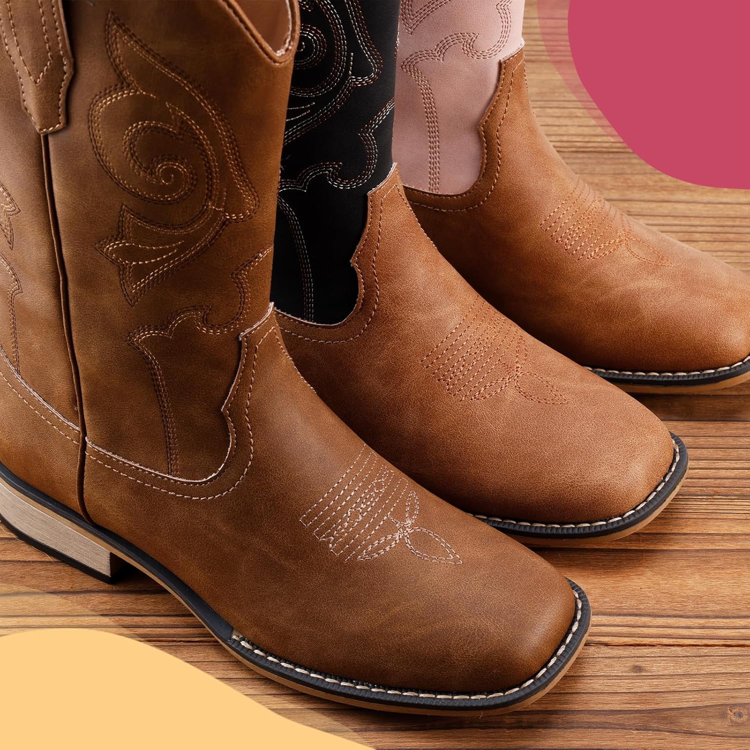 RLW Kids Cowboy Boots for Boys Girls Western Square Toe Youth Cowgirl Boots for Toddler Little & Big Kid - Image 5