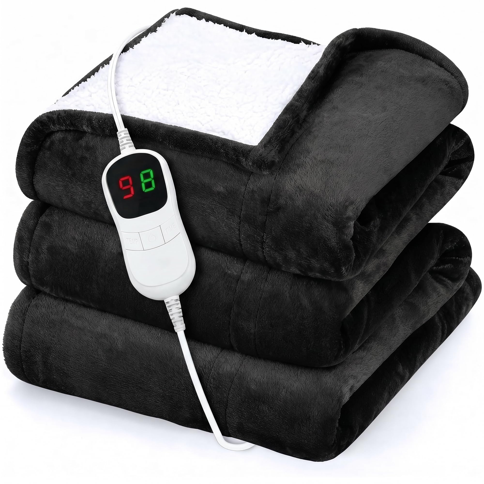 Heated Blanket Electric Throw 50"x60" – Safe Electric Heating Blanket with Auto Shut-Off & Overheat Protection, 10 Heat Settings, Washable Heated Throw for Couch, Bed, Office & Dorm, Charcoal Black 50" x 60" Charcoal Black