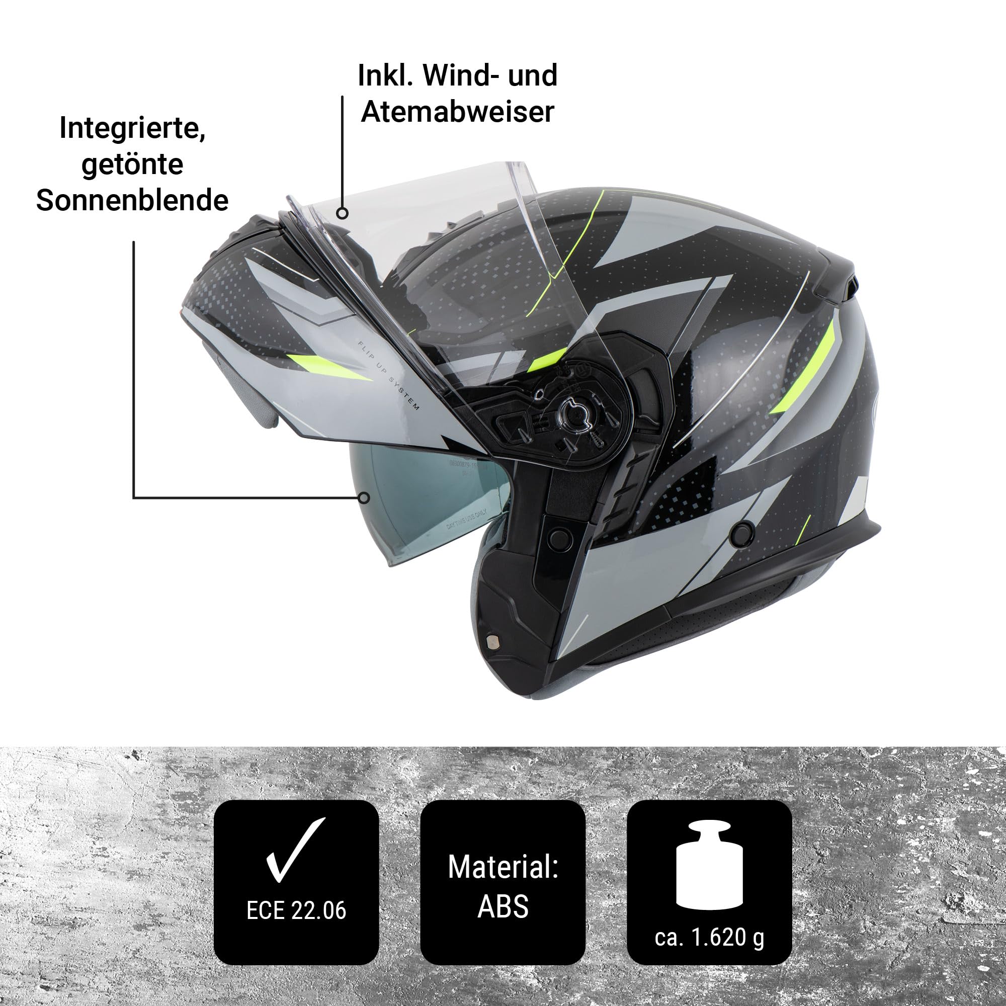 MTR K-4 Evo Klapphelm, als Jethelm & Integralhelm ECE 22.06 Geprüft, Motorradhelm mit Sonnenvisier, Mopedhelm mit Komfort-Innenfutter, Motorradhelm Herren & Damen, Matt Schwarz, XS-XXL