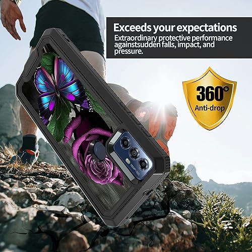 Miniatura 3 de Funda para Moto G Play 2023, funda para teléfono Moto G Pure, para Moto G Power 2022 con patrón de mariposa rosa púrpura para mujeres y hombres,