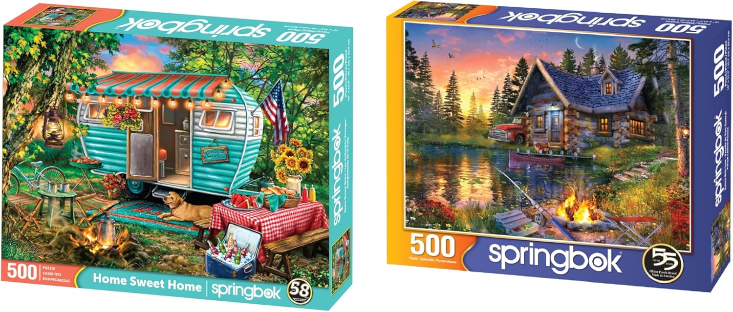 Springbok 500 Piece Jigsaw Puzzles - Set of 2 - Sun Kissed Cabin and Home Sweet Home
