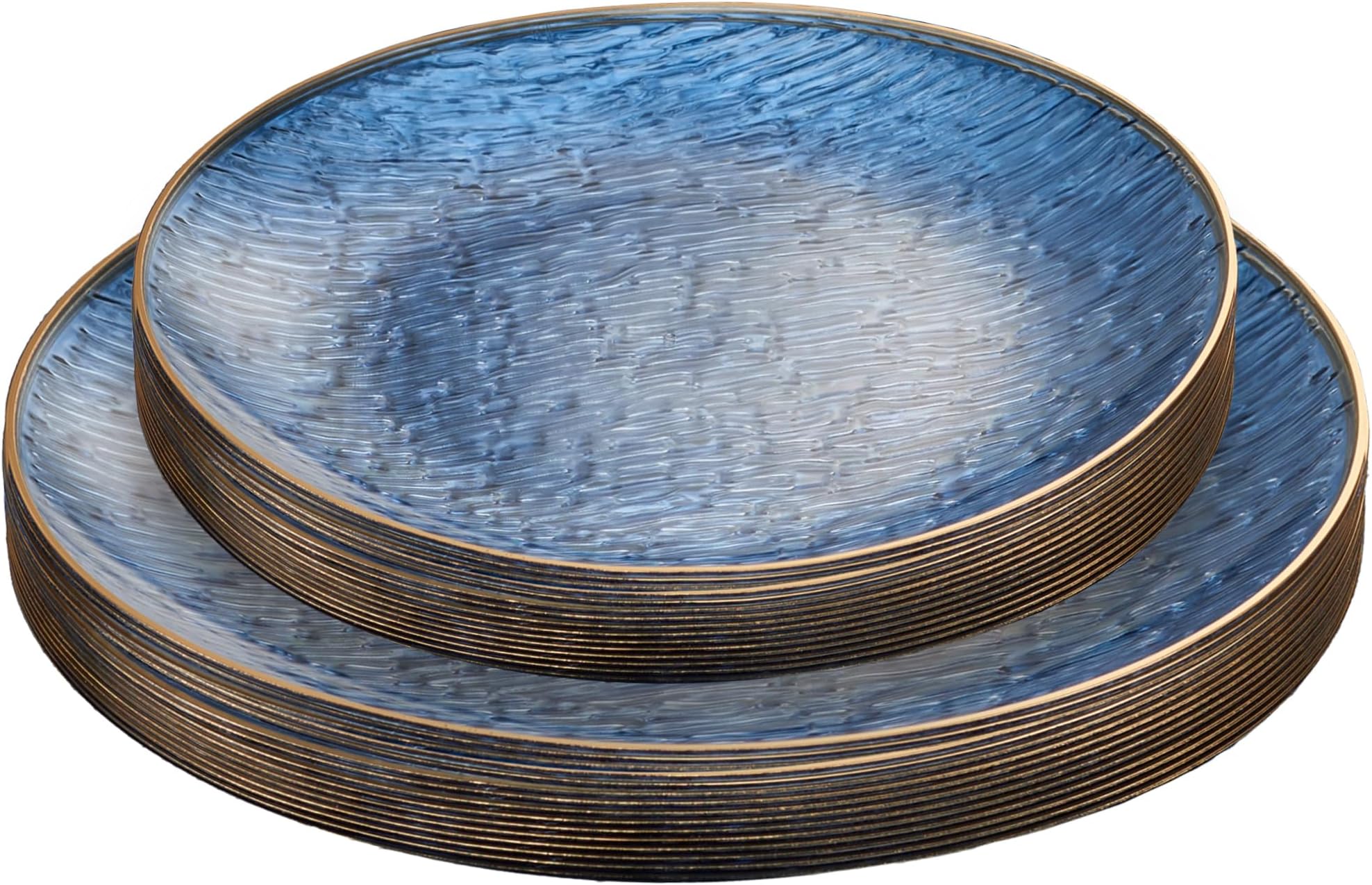 PLASTICPRO 24 Pieces Elegant Plastic Plates for Party Blue with Gold Rim Includes 7" inch and 10" inch Fancy Plastic Plates Disposable Dinnerware