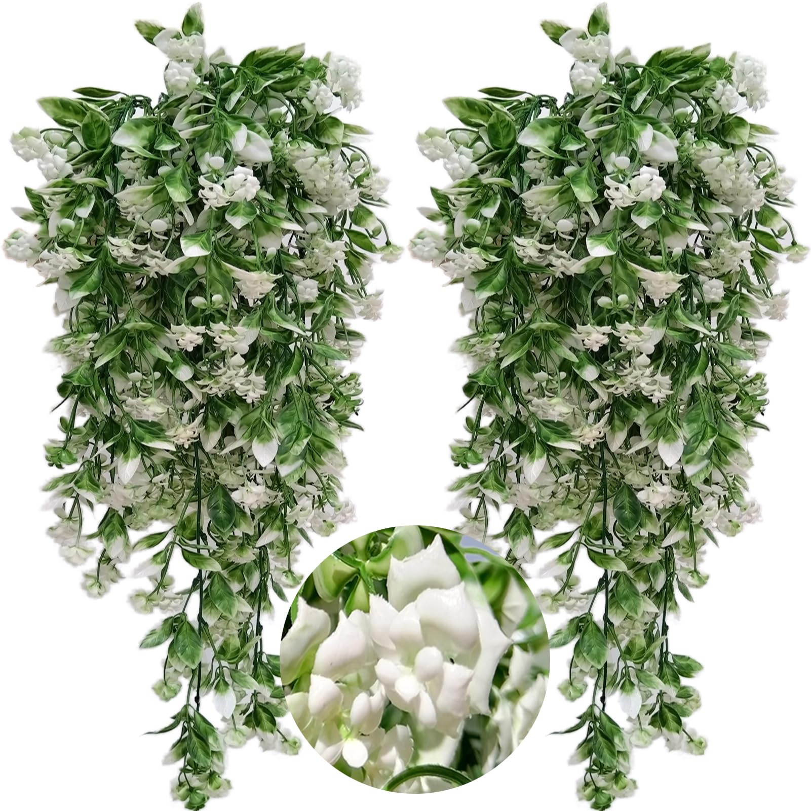Toprooms artificial plants hanging hanging plants artificial artificial plant fern green leaves green plants plastic plants 80cm for outdoor balcony wall wedding garden decoration (Two packs white)