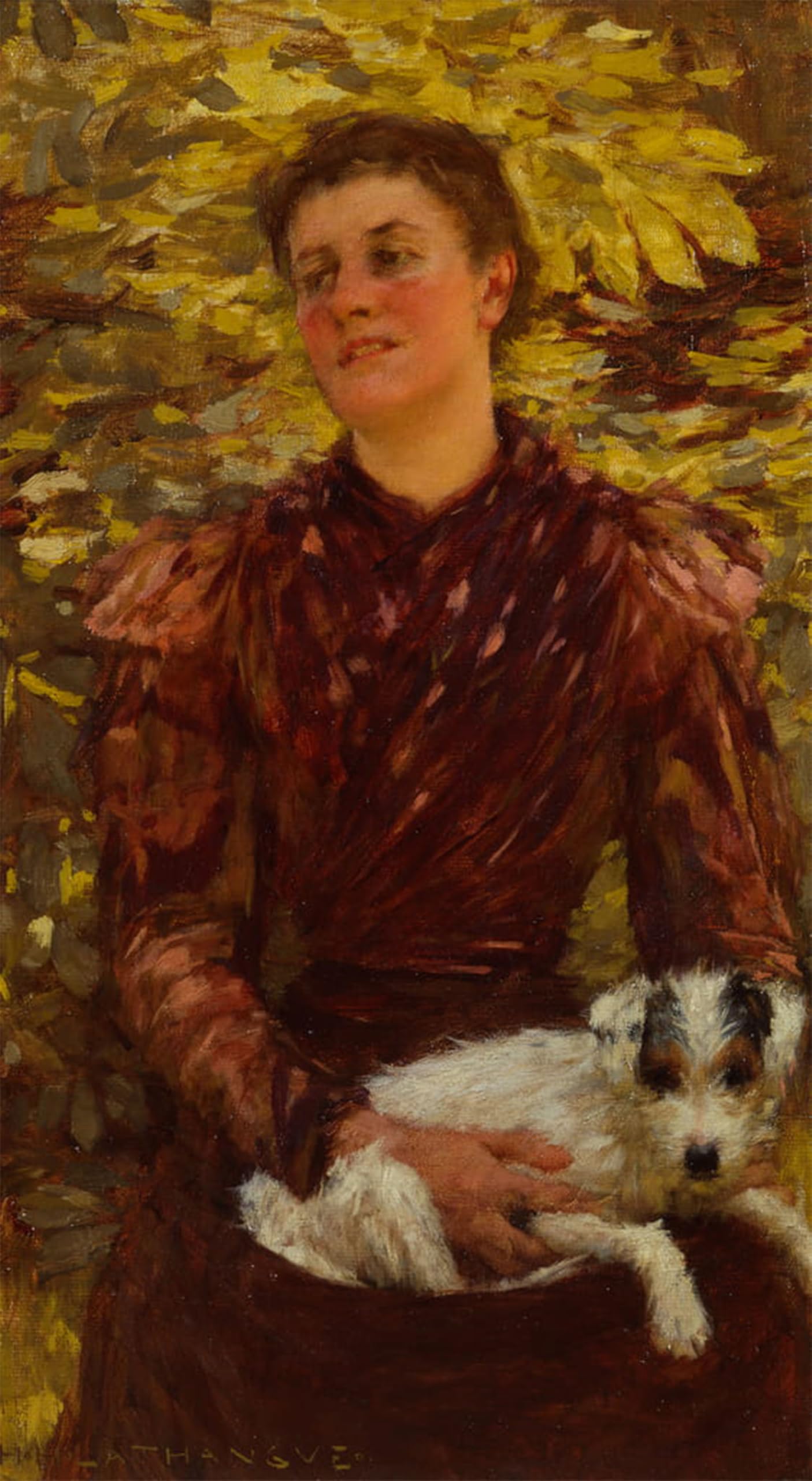 ARTXLXXBN Famous Painting Canvas Artwork Graffiti Print Young Girl with a Dog by Henry Herbert La Thangue Portrait Canvas Image for Home Decor 60x90cm