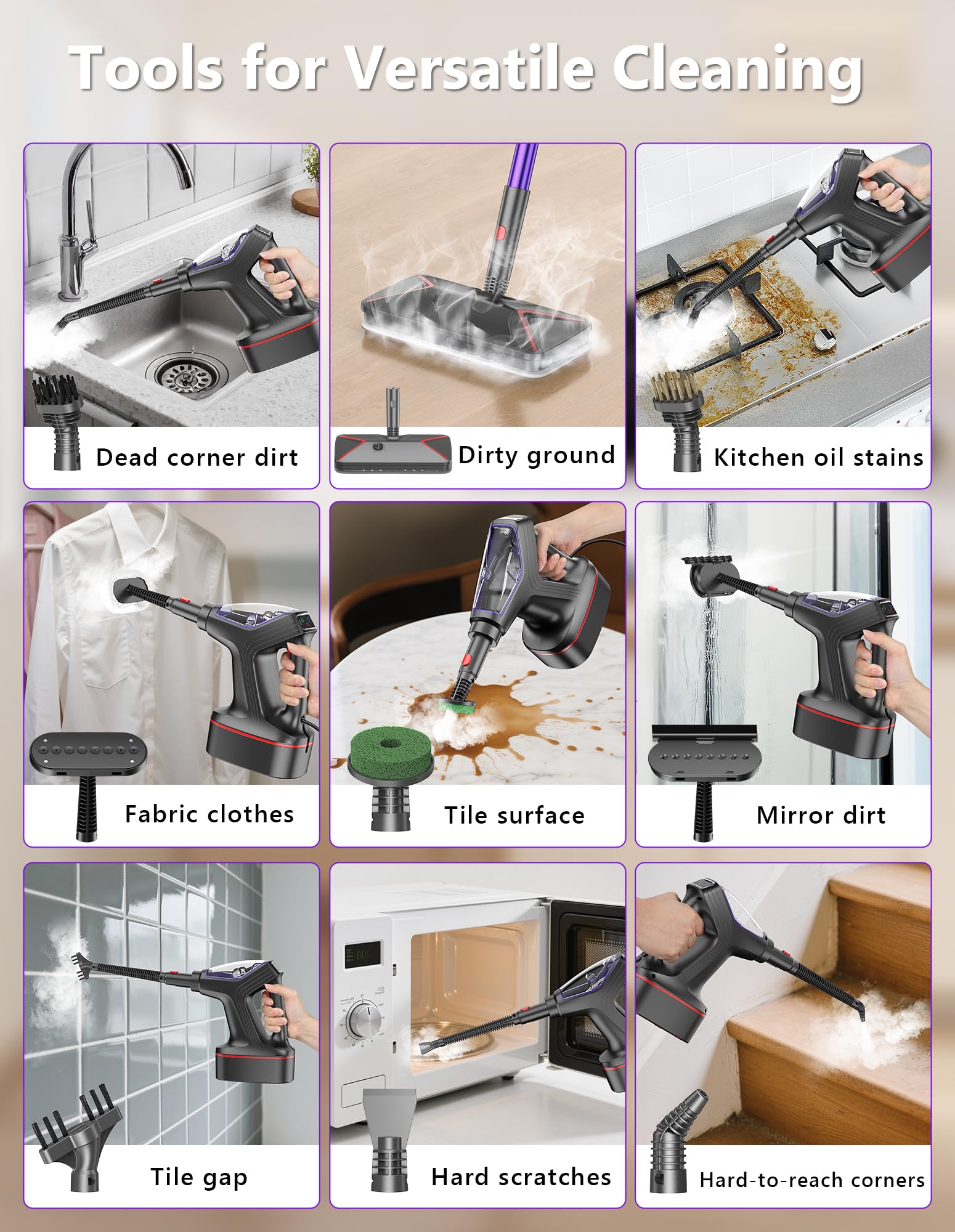 Mopa de vapor para limpieza de suelos, limpiador de vapor 29 en 1 resistente para el hogar con vaporizador de mano desmontable, para madera dura, azulejos, paredes, lechada, ventanas, muebles y
