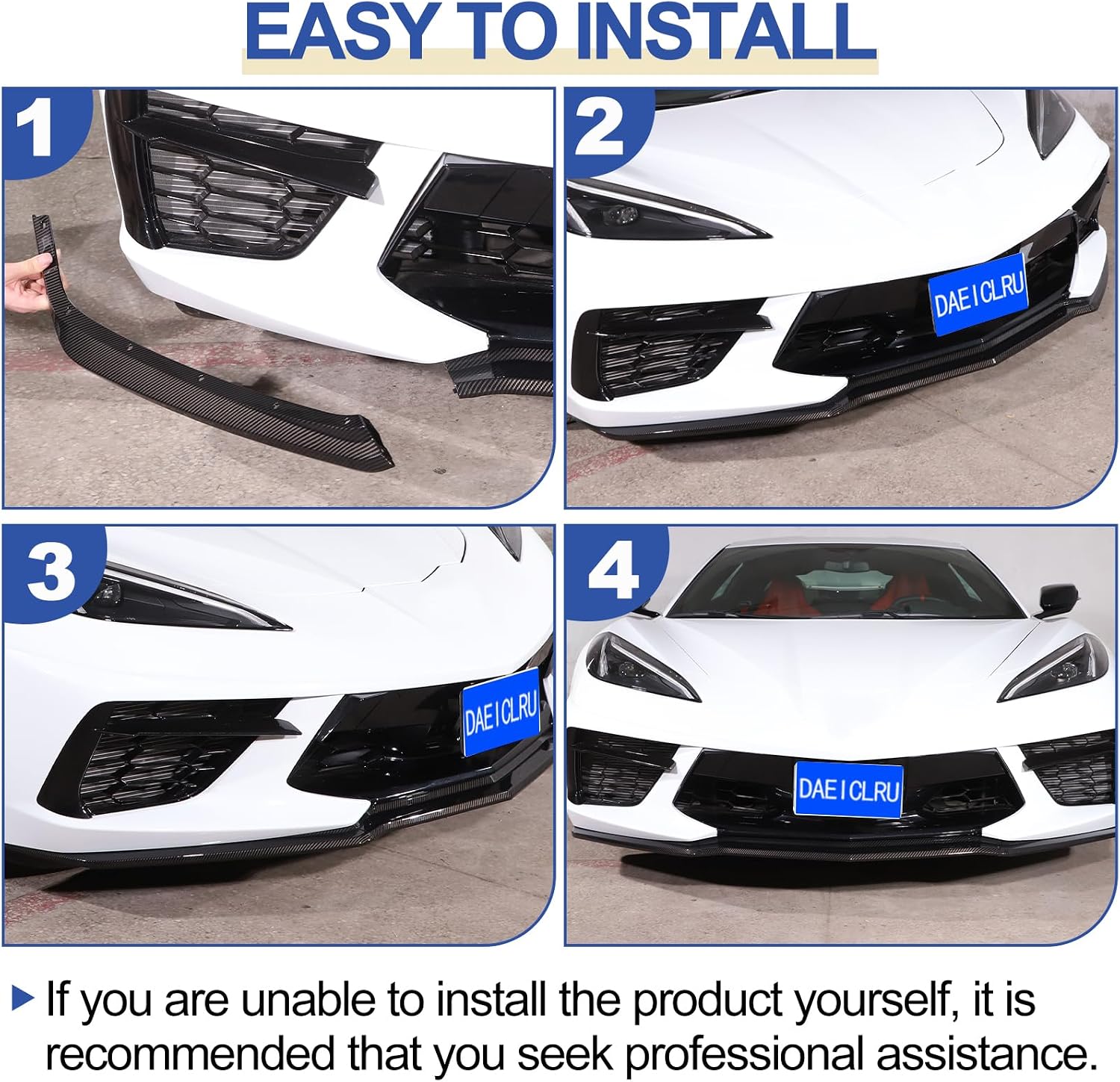 Daeiclru Front Bumper Lip Splitter Compatible with Corvette C8 2020-2023, ABS Front Bumper Lip Chin Spoiler Splitter, Front Bumper Lip Splitter Replacement Kit Accessories (Carbon Fiber Pattern)