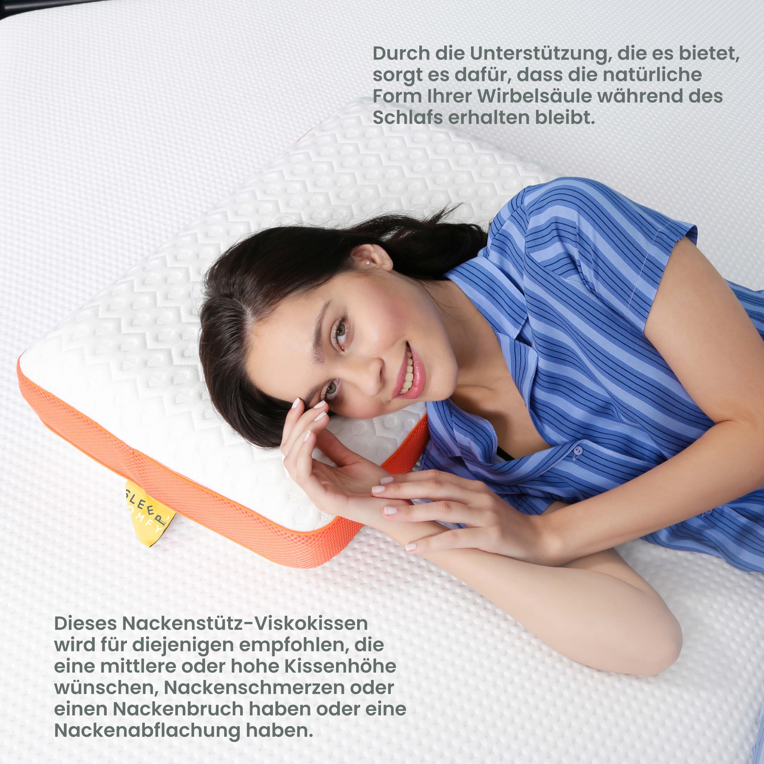 SLEEP COMFY Cuscino cervicale di lusso, in memory foam, ergonomico e ortopedico, con durezza, certificato Oeko-TEX, per tutti