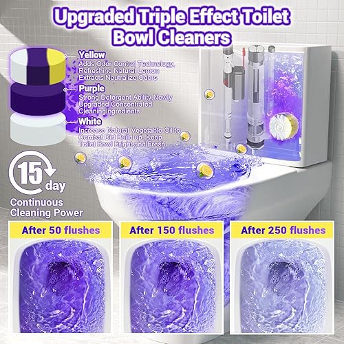 Miniatura 2 de Nunemosk Paquete de 18 tabletas mejoradas para inodoro, 12 tabletas de inodoro de triple efecto + 6 limpiadores de tanque con blanqueador,