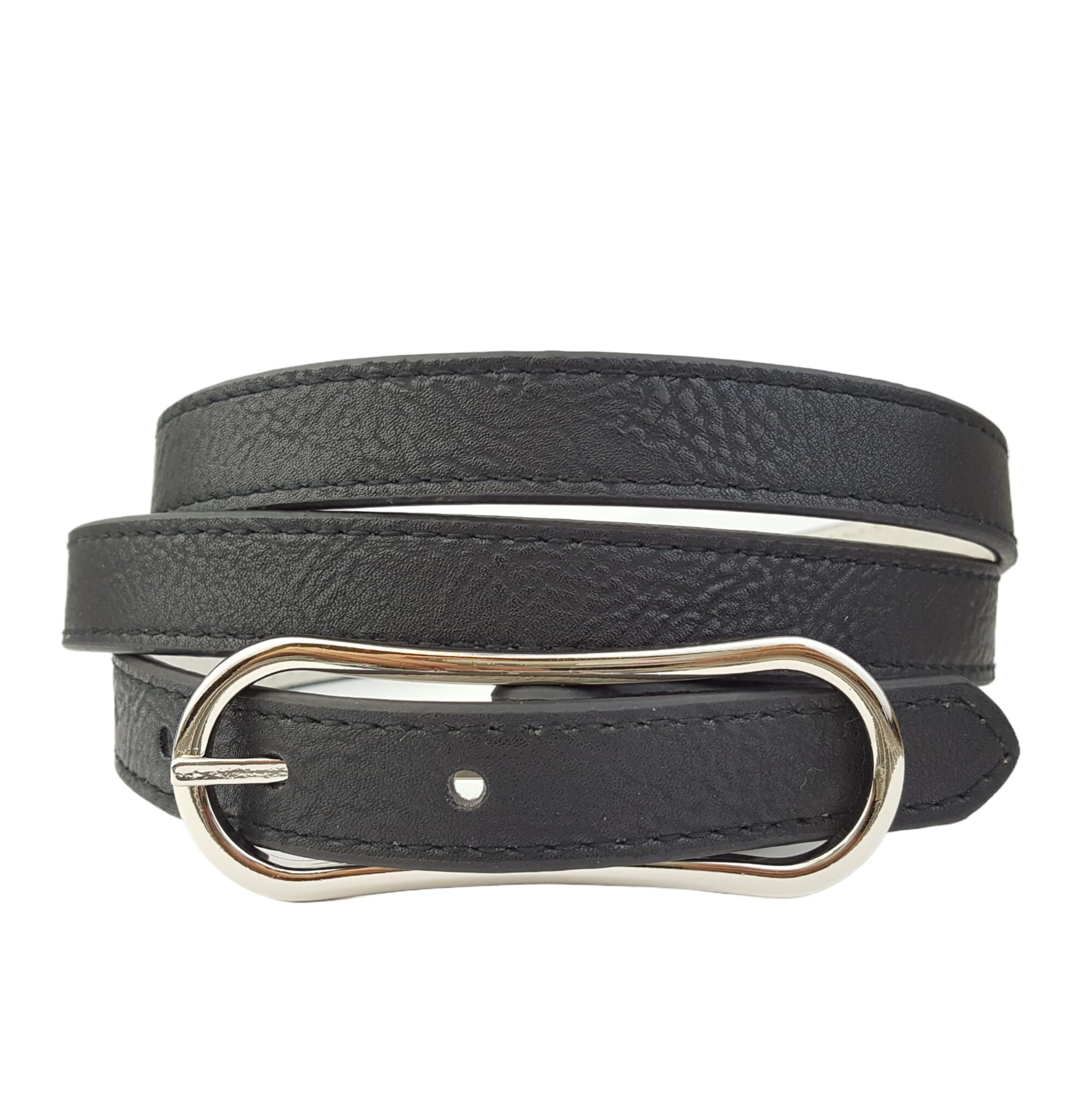 AXESORIA: Plus Size: Classic Skinny Silver Buckle Belt Black 1X