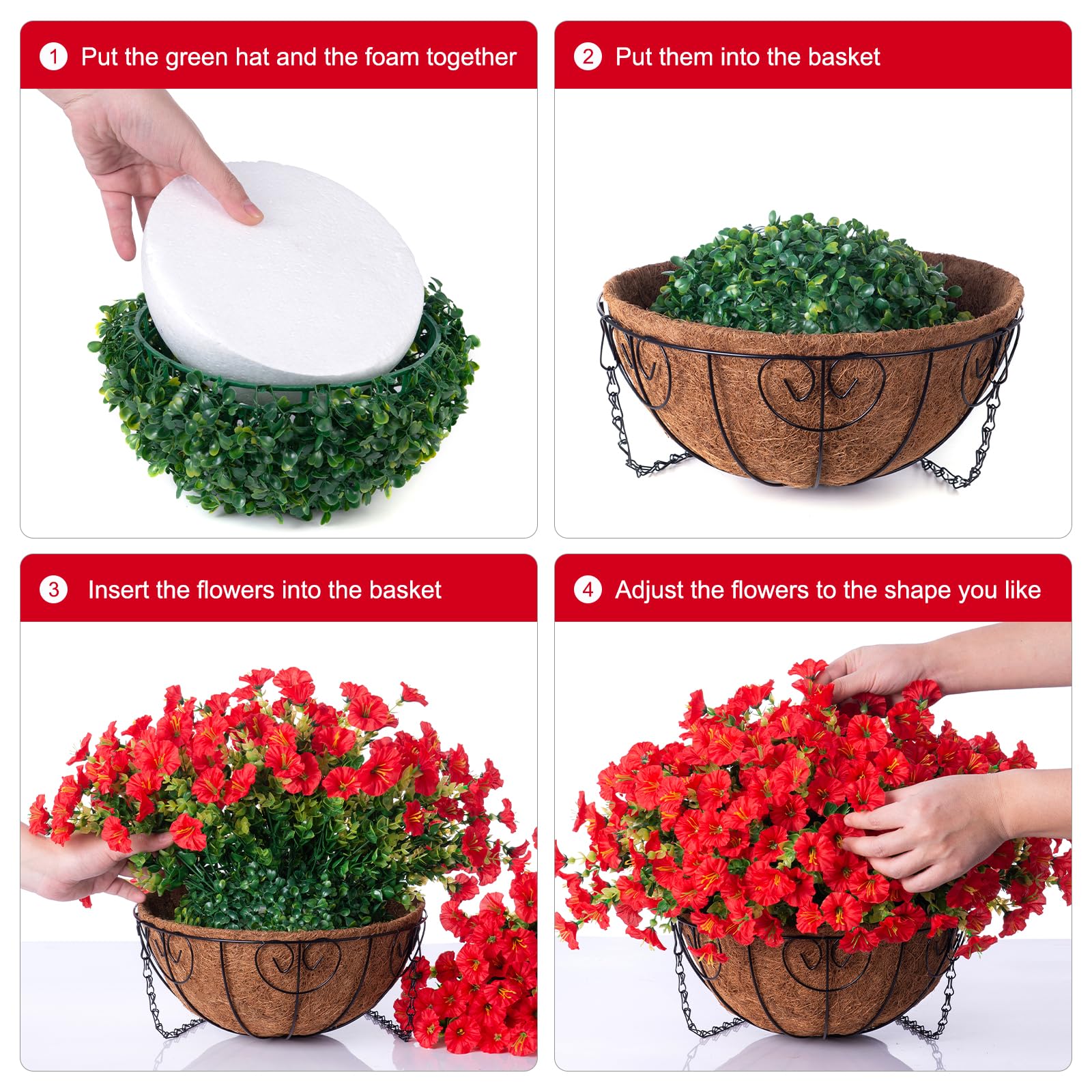 Cesto Appeso Fiori Artificiali Viola | 30cm Con Catene | Finta Seta UV Resistant | Per Esterno Giardino Balcone - 3