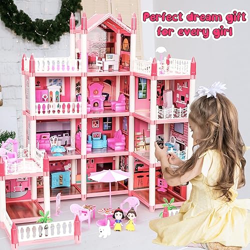 Miniatura 5 de Doll House Dream House for Girls 11 Rooms with 2 Princess Doll Figures, Pretend Play House with Accessories Gifts for Girls, Princess Dollhouse 2023