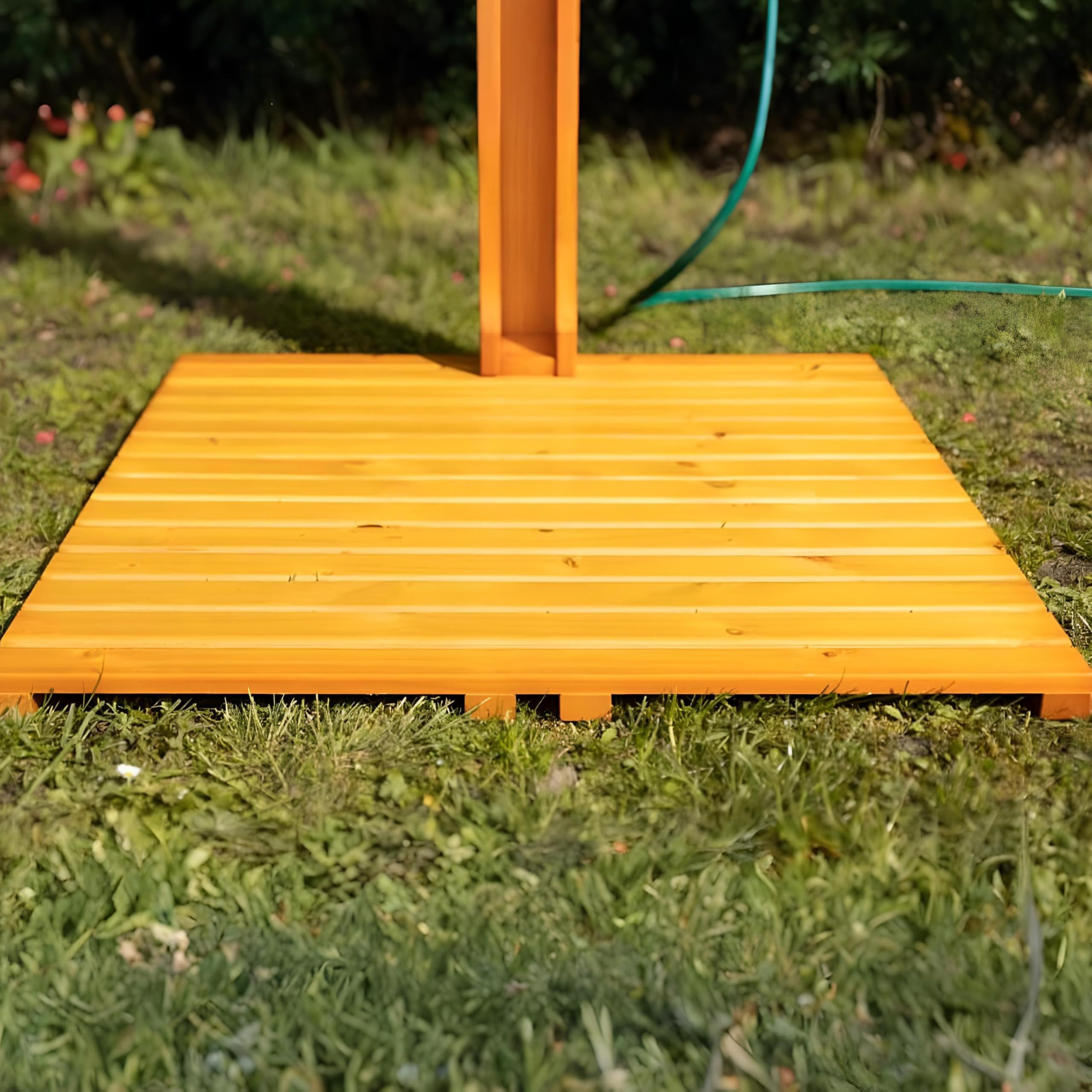 Holzdusche Garten 221cm Außendusche mit Bodenplatte Wetterfest Gartendusche | BURI Gartendusche aus geöltem Kiefernholz mit verzinktem Eisen und Gartenschlauchanschluss für Pool und Terrasse