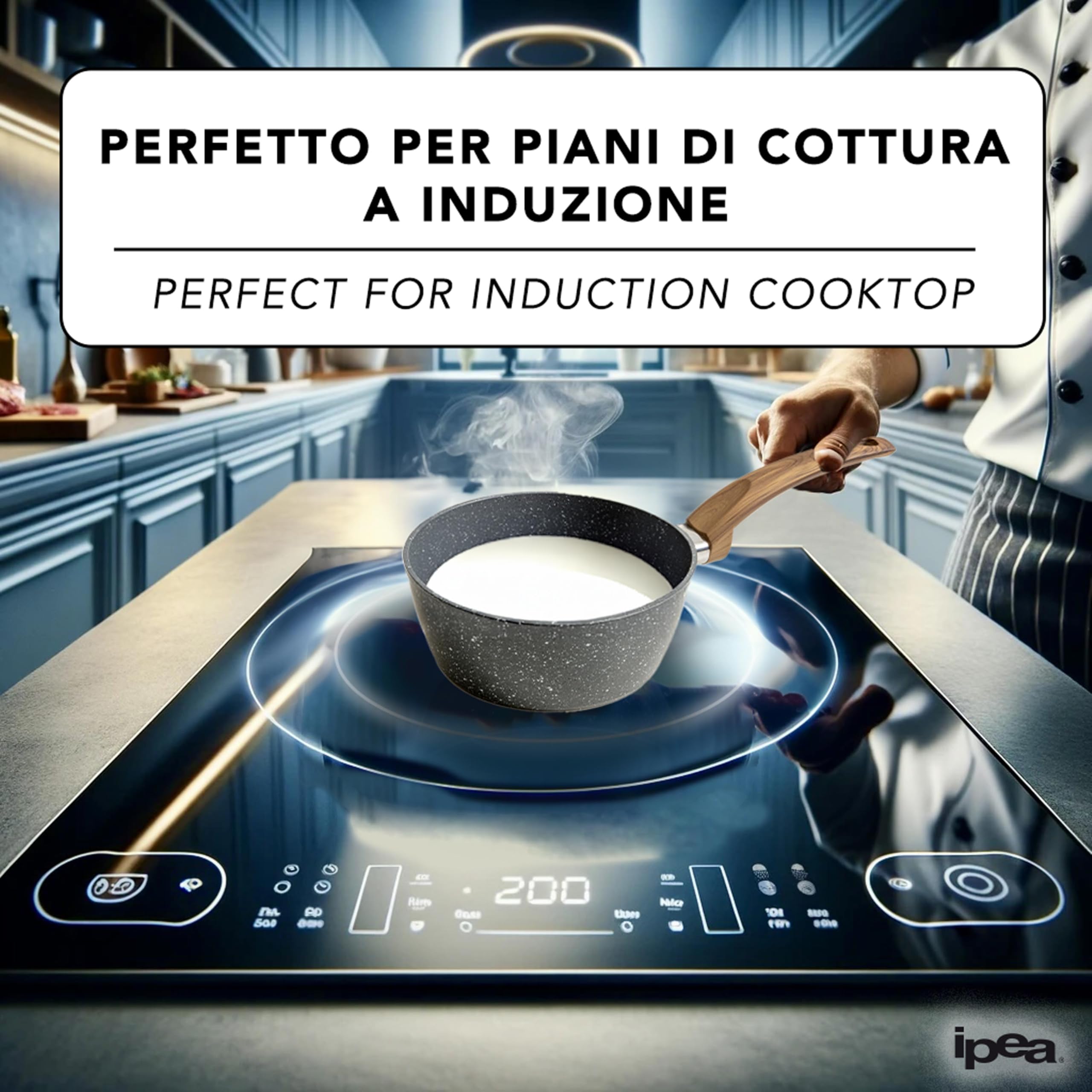 IPEA Pentolino Induzione Antiaderente per Latte e Minestre - 20 CM - SOLIDO E VERSATILE - Pentolino per Cucinare e Bollire Verdure, Noodles, Verdure, Noodles - Ergonomico - Bollilatte da Cucina
