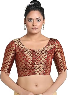 Madhu Fashion Women's Brocade Elbow Length Sleeves Saree Blouse