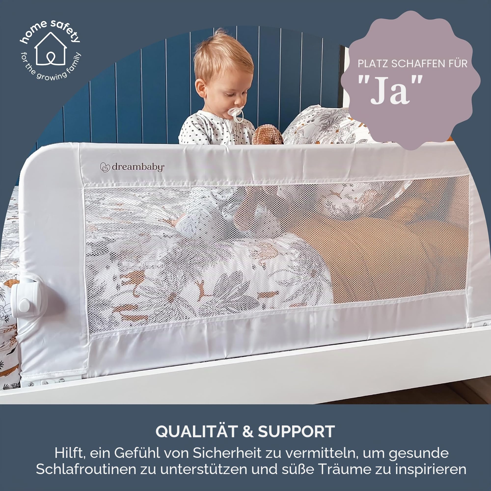 Dreambaby G7742 Bettgitter Maggie – für Einbaubetten und Flachbetten – 110 cm breit und 50 cm hoch, Weiß